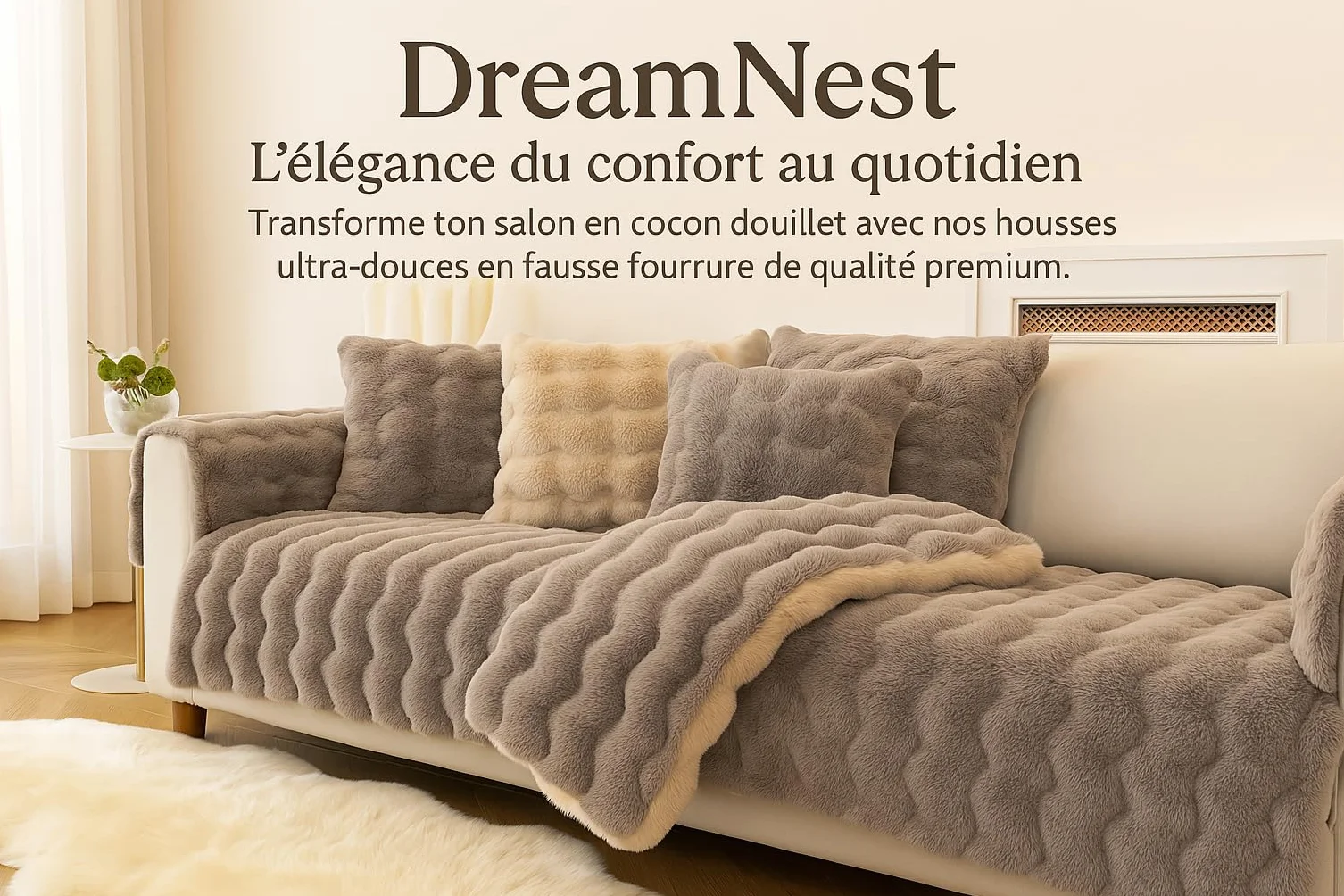 DreamNest Veta Housse de Canapé Fausse Fourrure 70x90cm Polyester Antidérapante