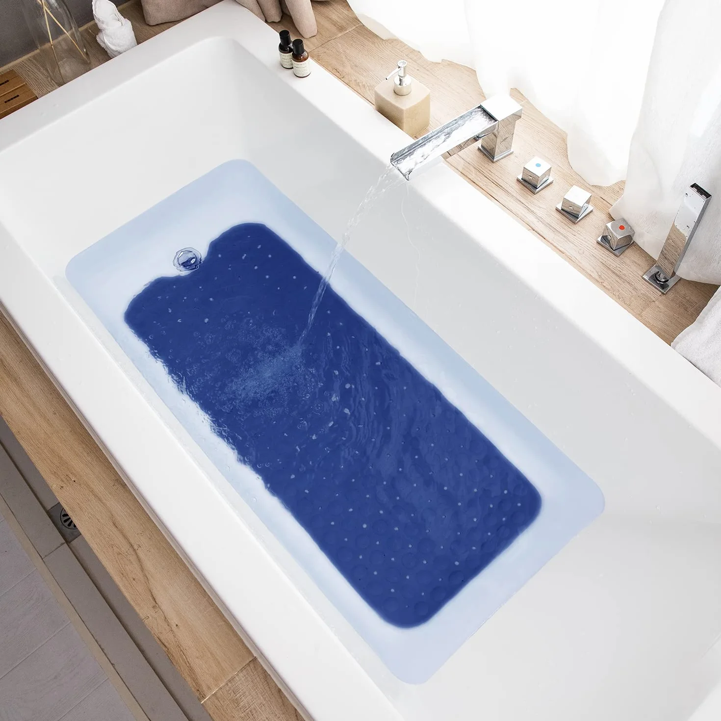 Tapis de bain antidérapant extra long 99 x 40,6 cm lavable en machine bleu marine