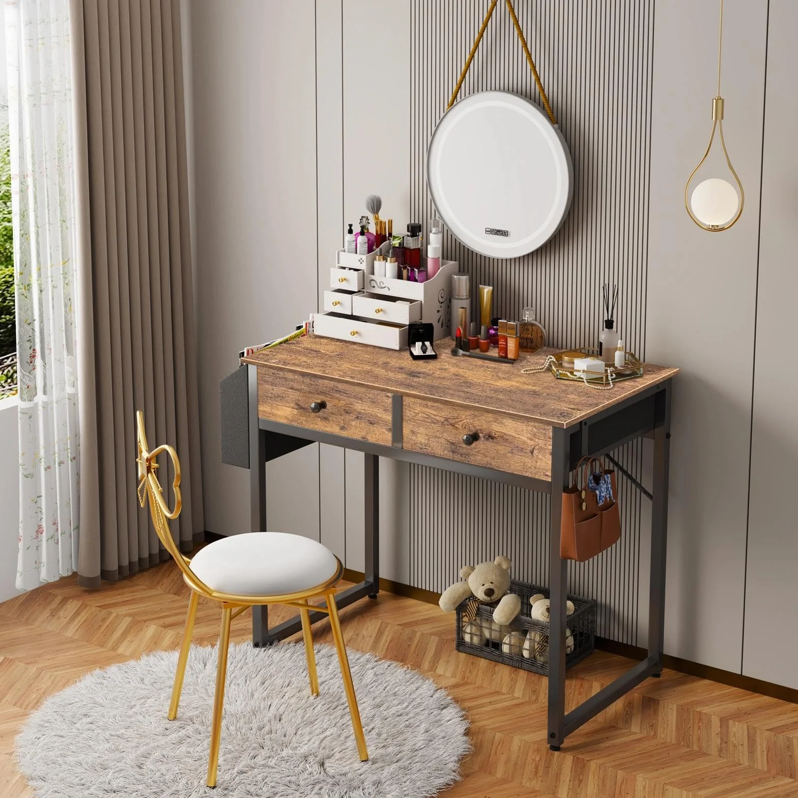 Bureau d'ordinateur avec 2 tiroirs 80cm Lufeiya Petit PC Bureau Informatique Rangement