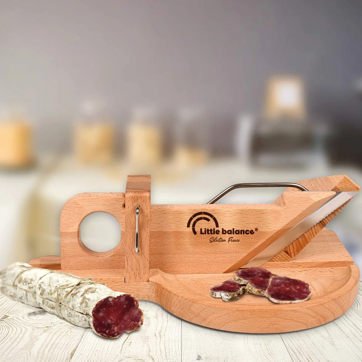 Guillotine à saucisson La Conviviale Little balance 8422 Lame inox Esprit de Thiers Bois Hêtre