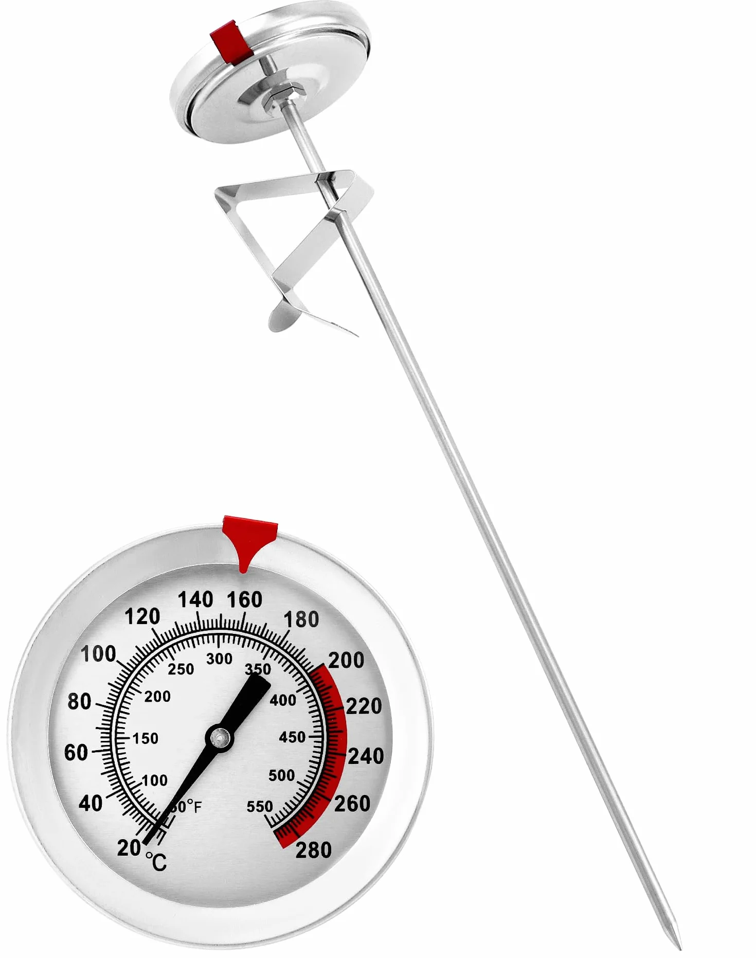 QWORK Thermomètre à friture acier inoxydable 304 290°C/550°F sonde 23 cm