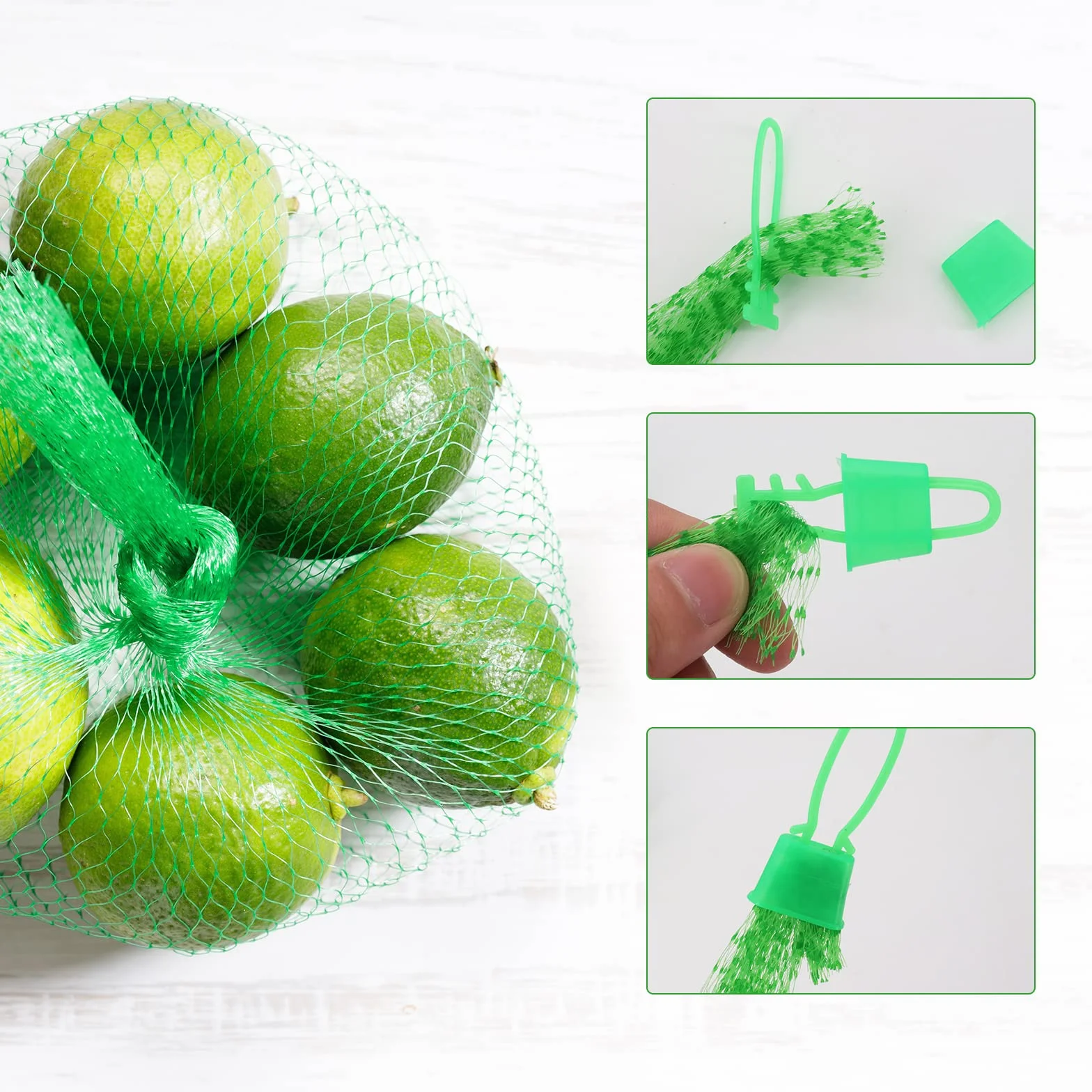Lot de 100 sacs en filet réutilisables pour ranger les œufs, fruits et noix, vert