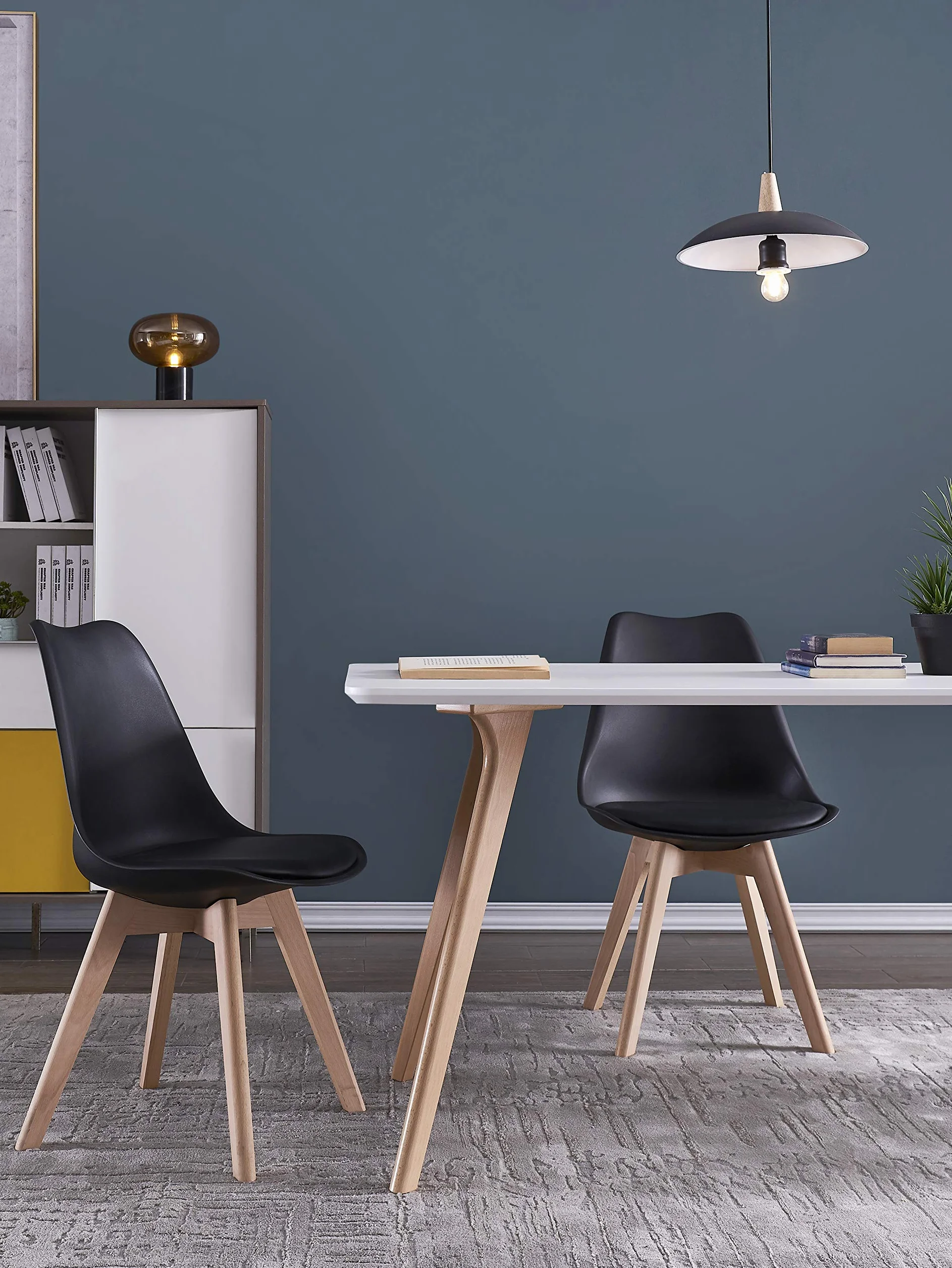 DEWINNER Chaises de Salle à Manger Scandinave Lot de 6, Chaise Noire, Pieds en Bois de Hêtre Massif