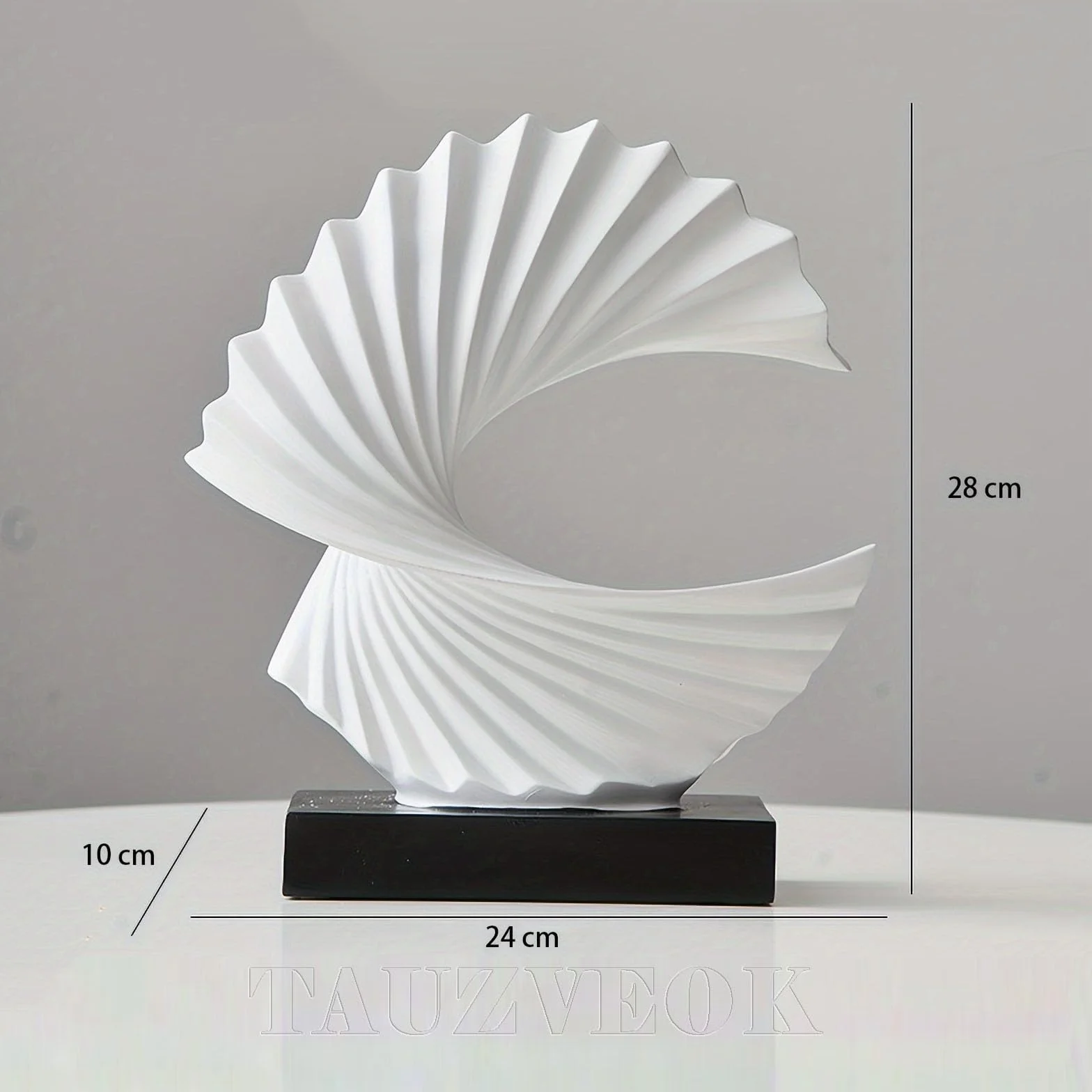 Sculpture Abstraite Base Noire Vague De L'océan Art De Table Blanc H 28cm