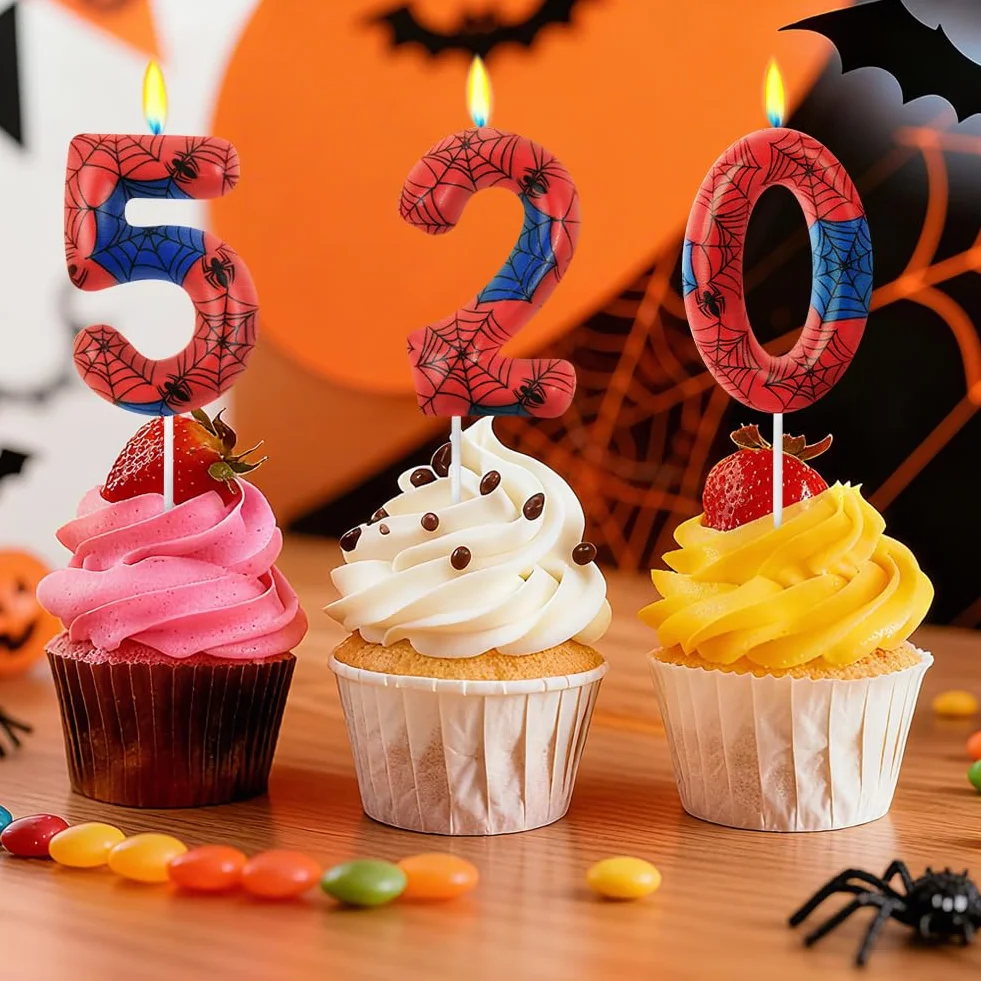 Bougies d'anniversaire Numéro 4 3D Araignée Décoration Gâteau Halloween