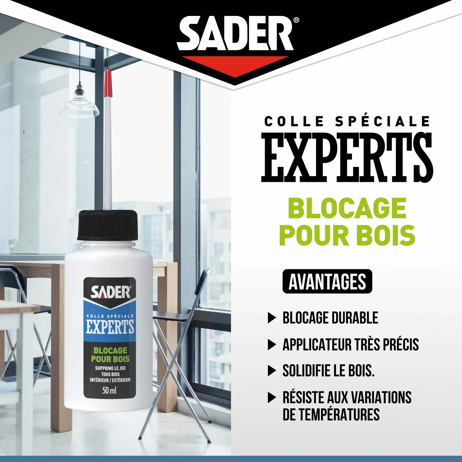 Sader Colle Bois Bloquage 50ml Blister Blanc