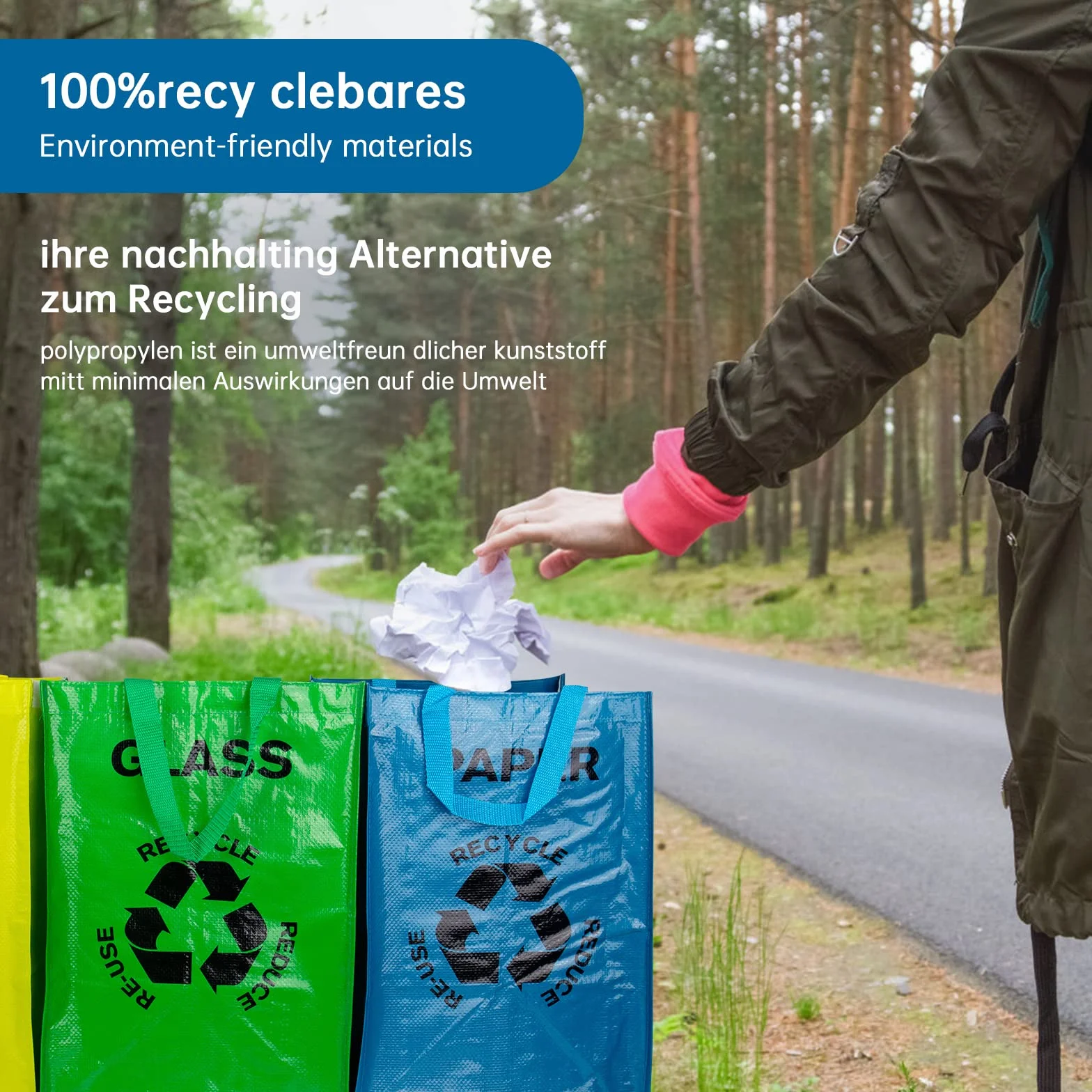 Système de tri sélectif Lot de 3 sacs de recyclage réutilisables pour plastique papier et ferraille