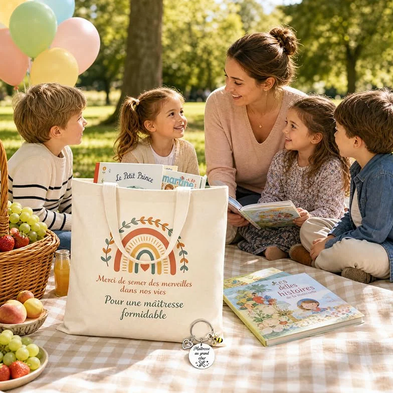 Tote Bag Maitressee Merci Porte-Clé Sac Cabas Femme Grande Capacité Réutilisable
