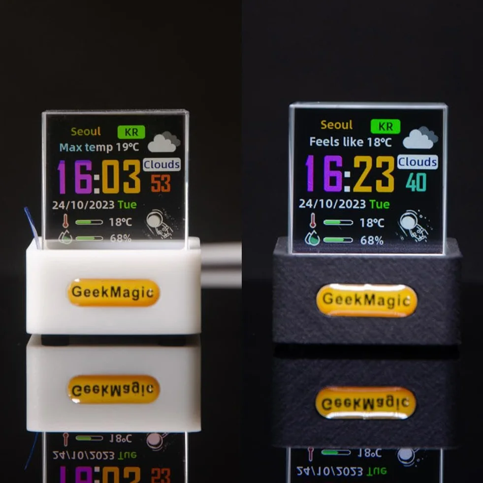 GeekMagic Mini Cube d'Affichage Hologramme 3D WiFi, Station Météo, Horloge Numérique, Cadre Photo Électronique
