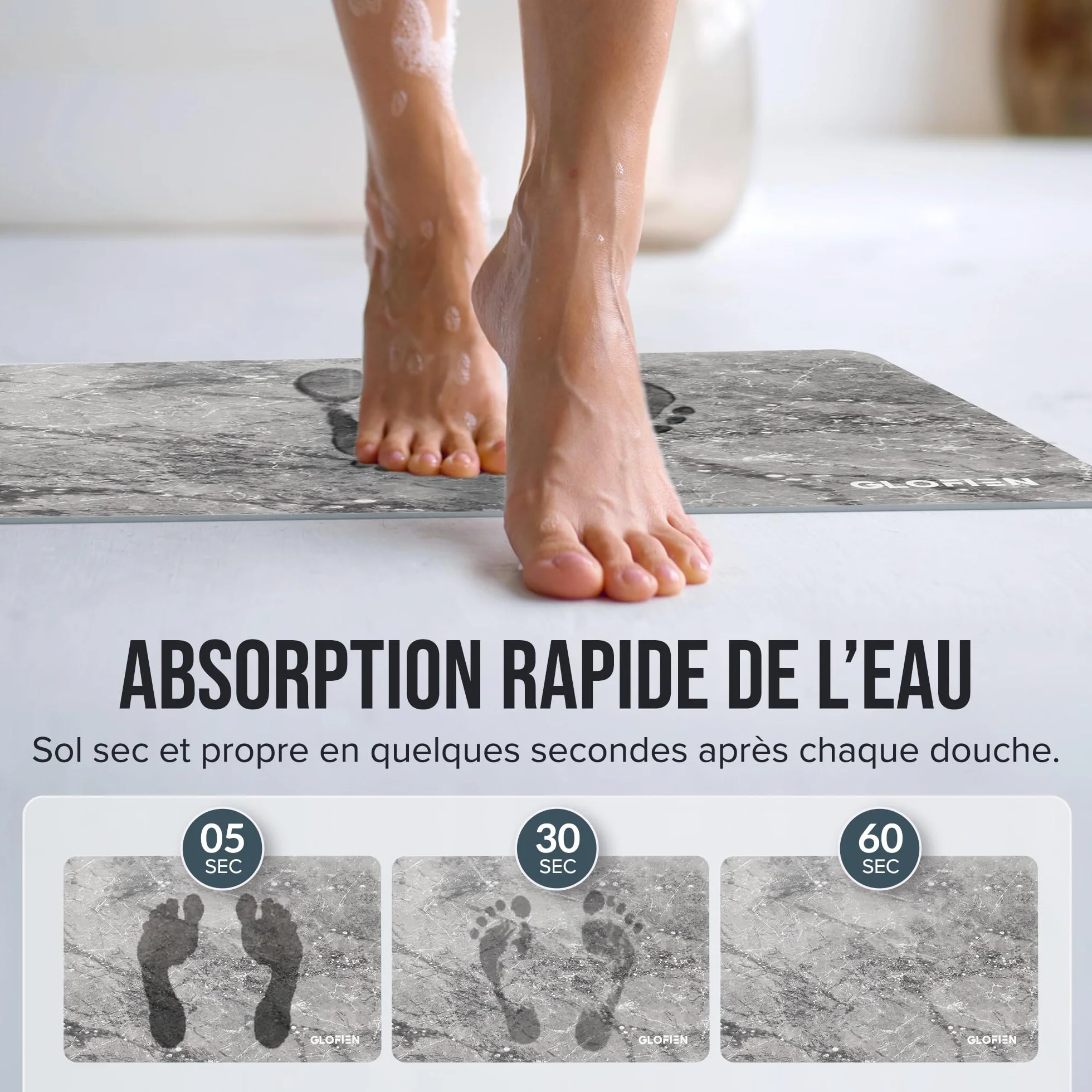 Tapis de Bain Diatomite 60x40 cm Antidérapant Ultra Absorbant Séchage Rapide