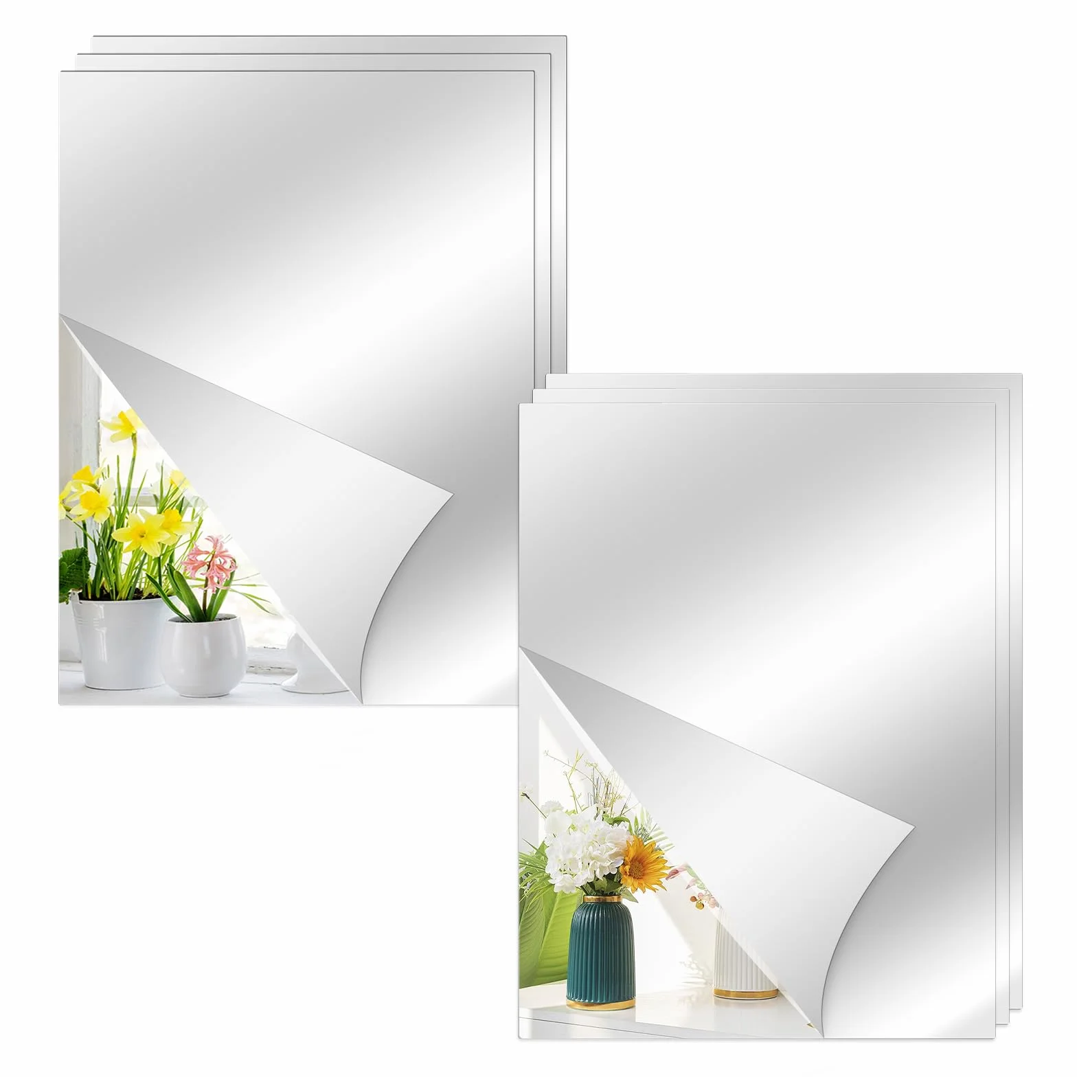 Miroir Adhesif Mural 30x40 cm Acrylique Incassable Autocollant sans Cadre 6 Pièces
