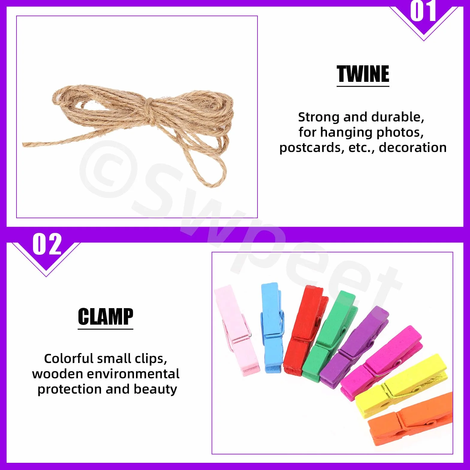 Swpeet Lot de 105 Cadres Photo en Papier Coloré à Suspendre, 7,6-17,8 cm, 50 Clips, 5 Cordes