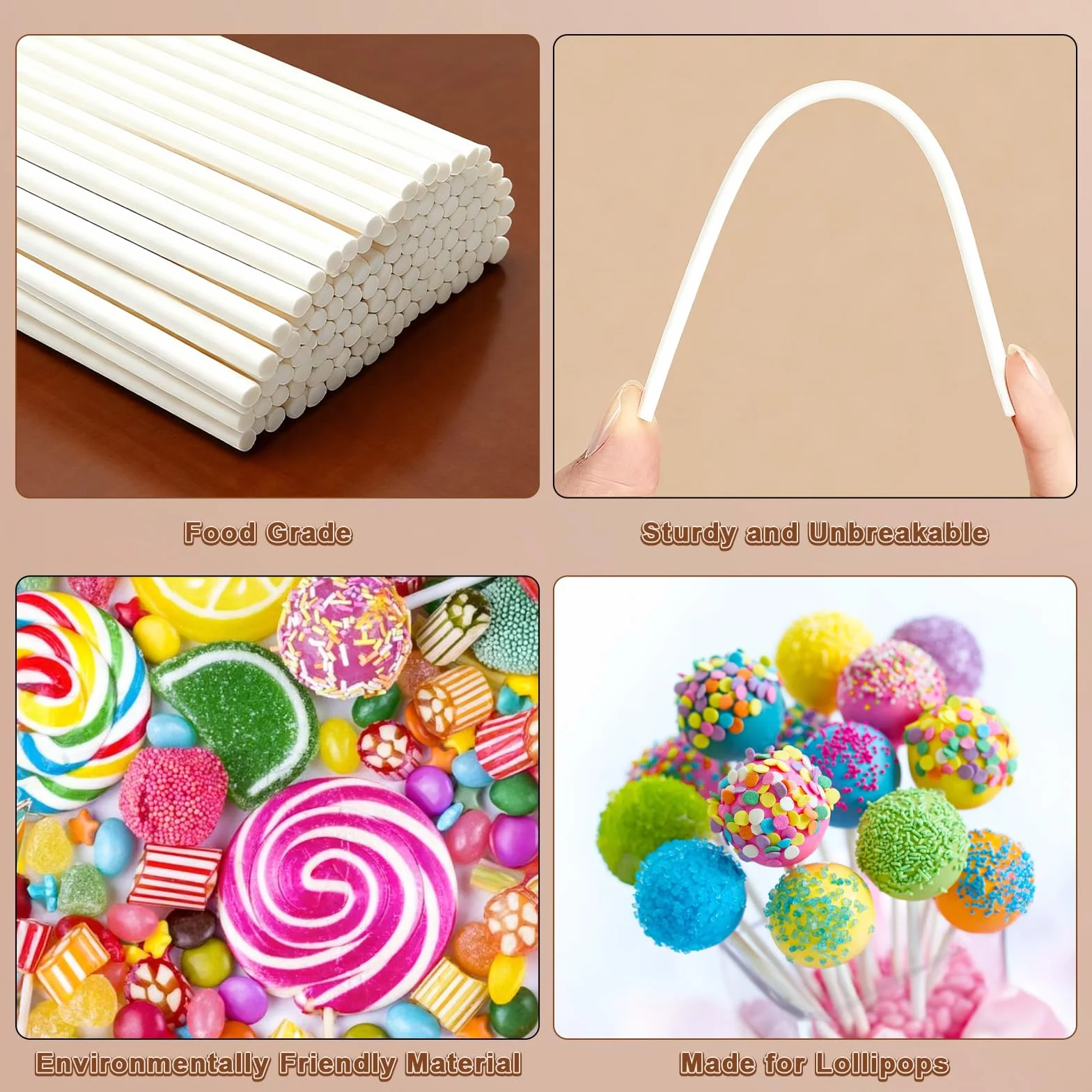 Bâtonnets en Papier pour Cake pops 15 cm x 3,5 mm Blancs 100 pièces