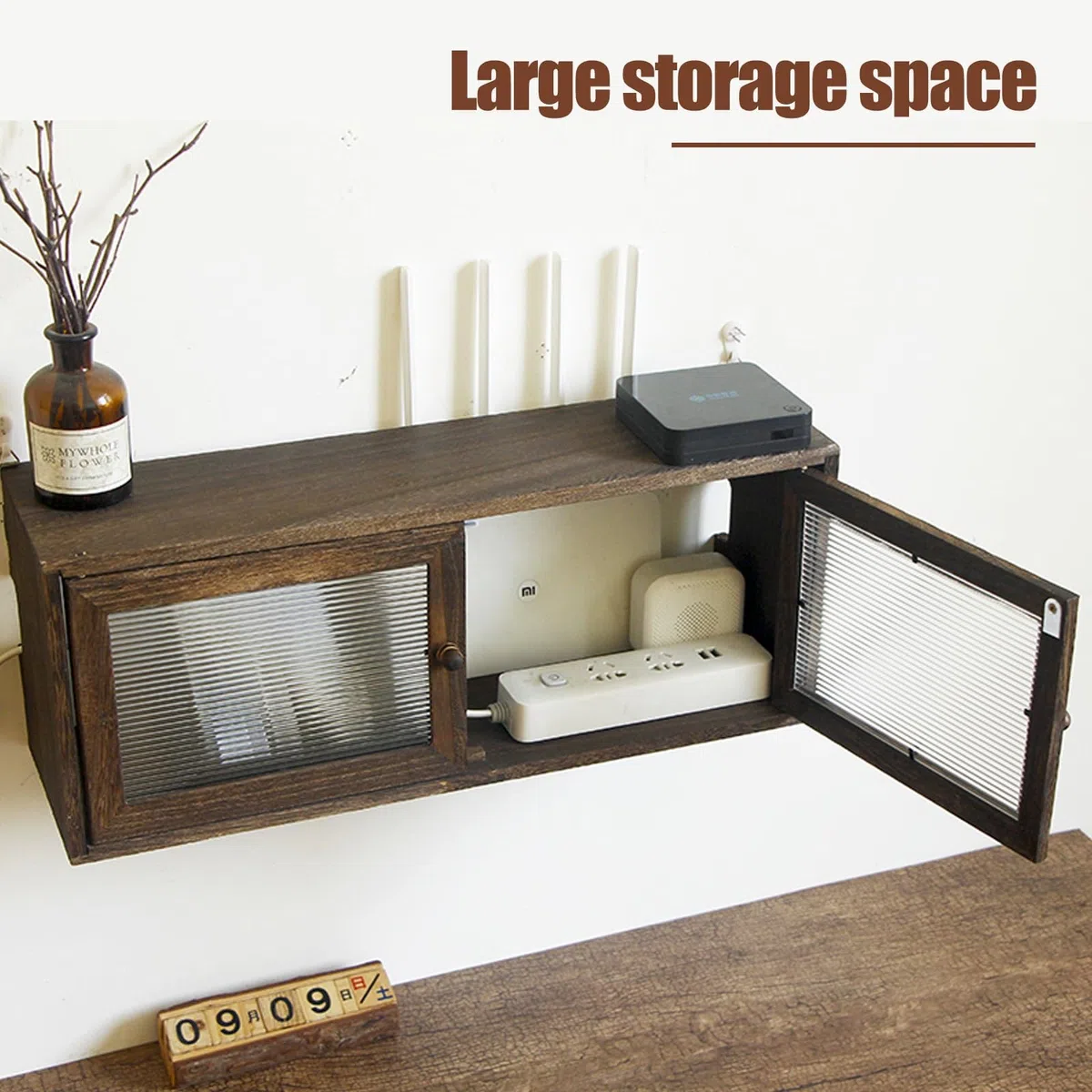 Armoire de rangement pour routeur WiFi – Multiprise murale et cache de gestion des câbles pour la maison et le bureau – Solution de rangement autonome