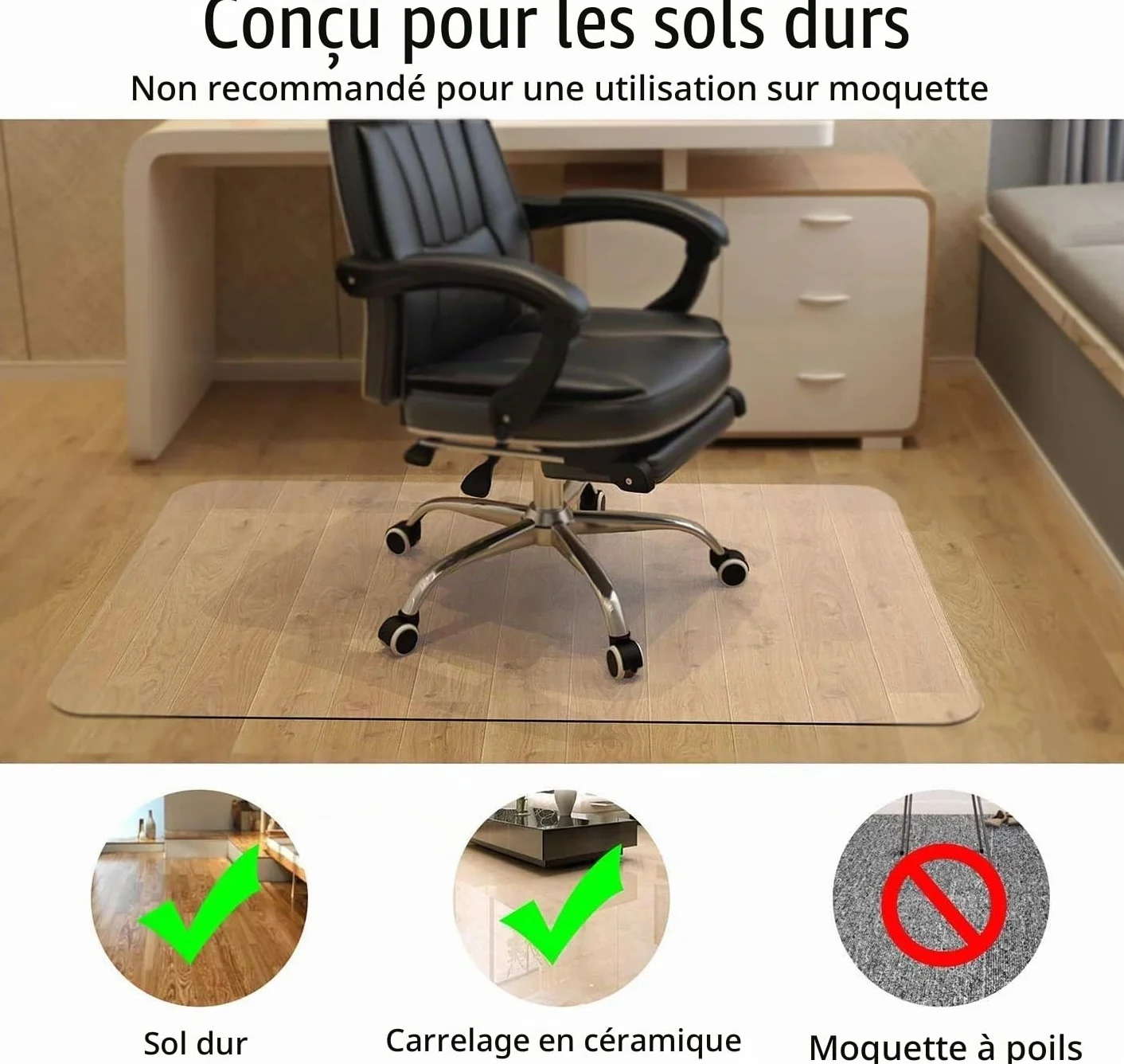 NATRKE Tapis de Sol Transparent PVC 92x122cm Protection Plancher Bureau