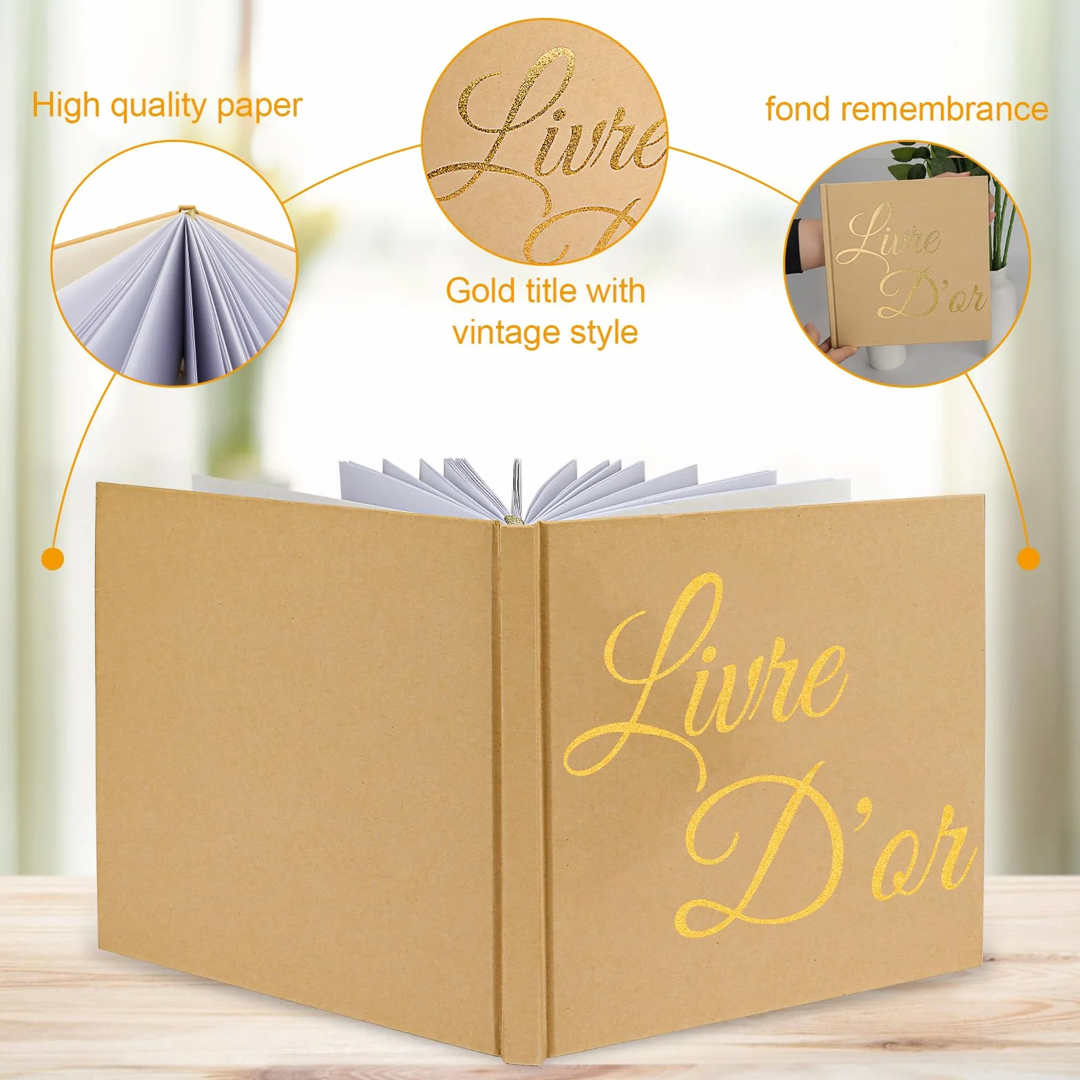 Livre d'or Mariage Vintage Vierge 21 x 21 cm 72 Pages