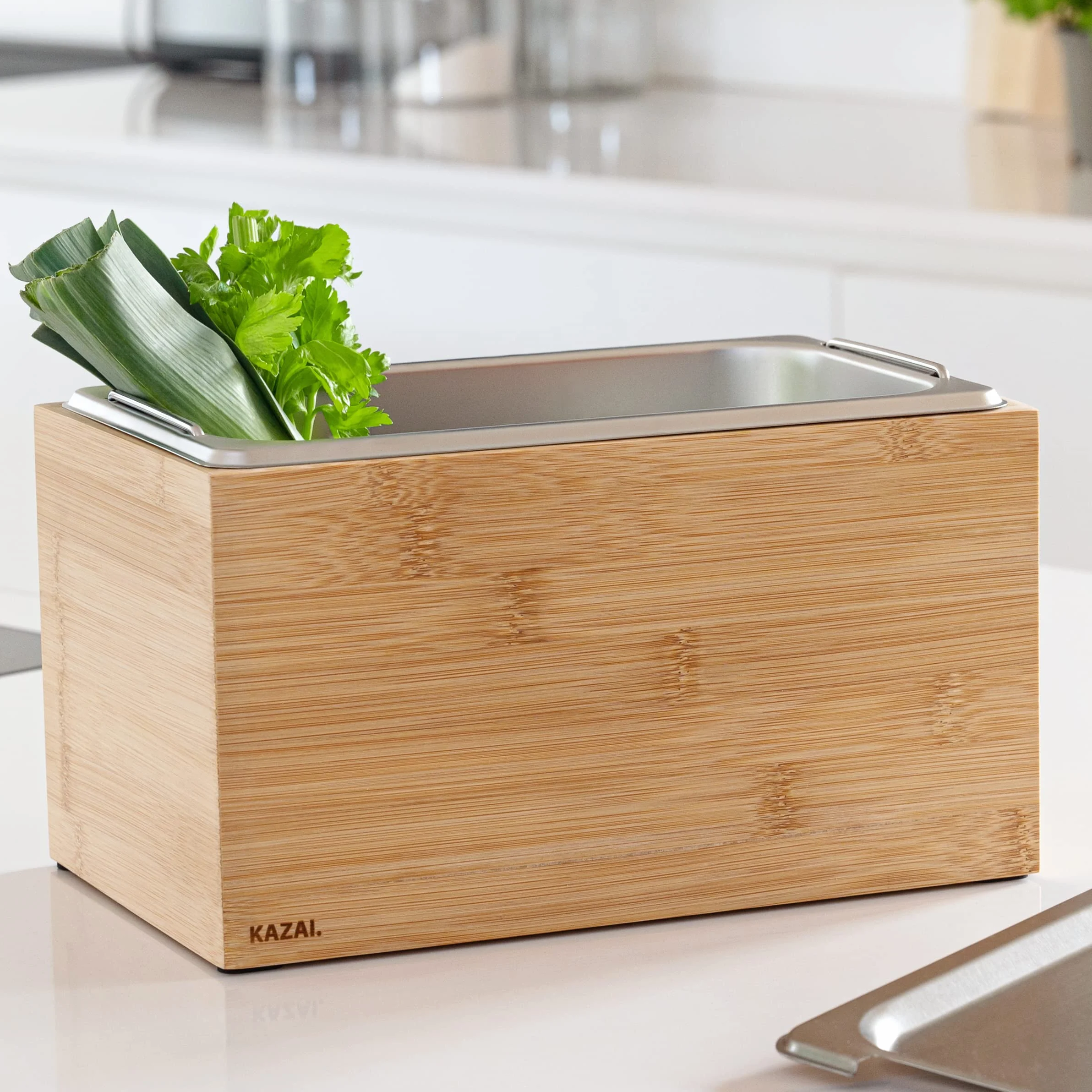Poubelle Organique 4.5L Composteur de Cuisine Bambou Passe au Lave-Vaisselle KAZAI