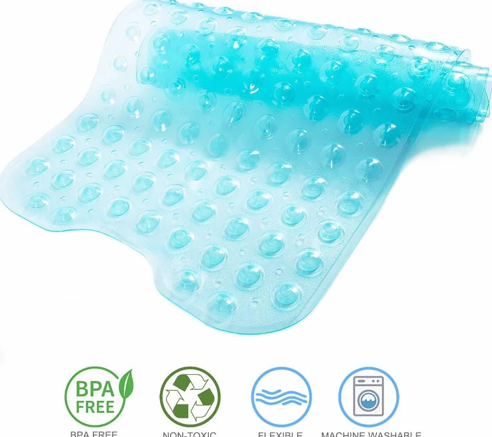 Tapis de Bain Antidérapant 99 x 39 cm Lavable en Machine Bleu Transparent