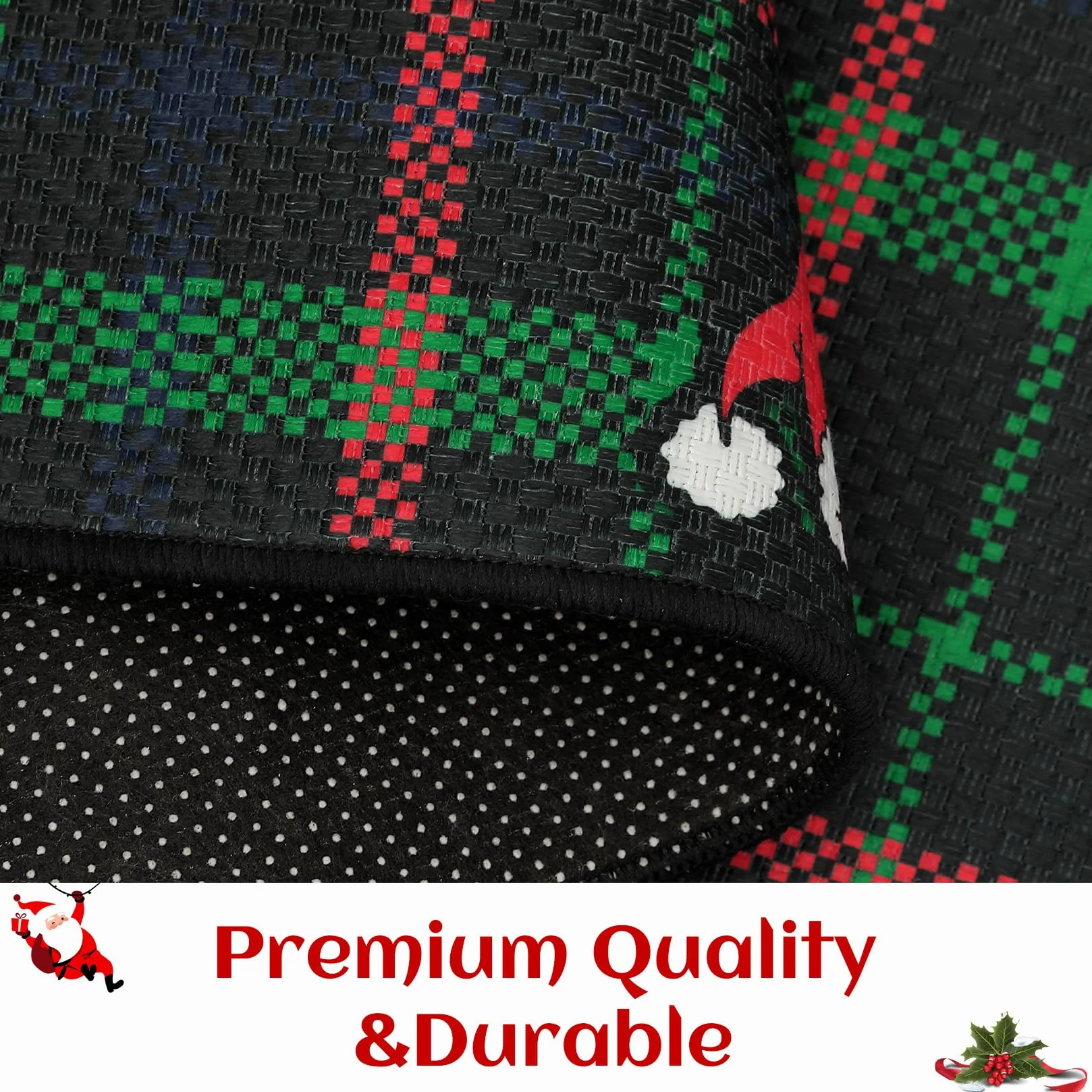 CAROMIO Lot de 2 tapis de cuisine antidérapants Motif arbres de Noël 40 x 60 + 40 x 120 cm Vert