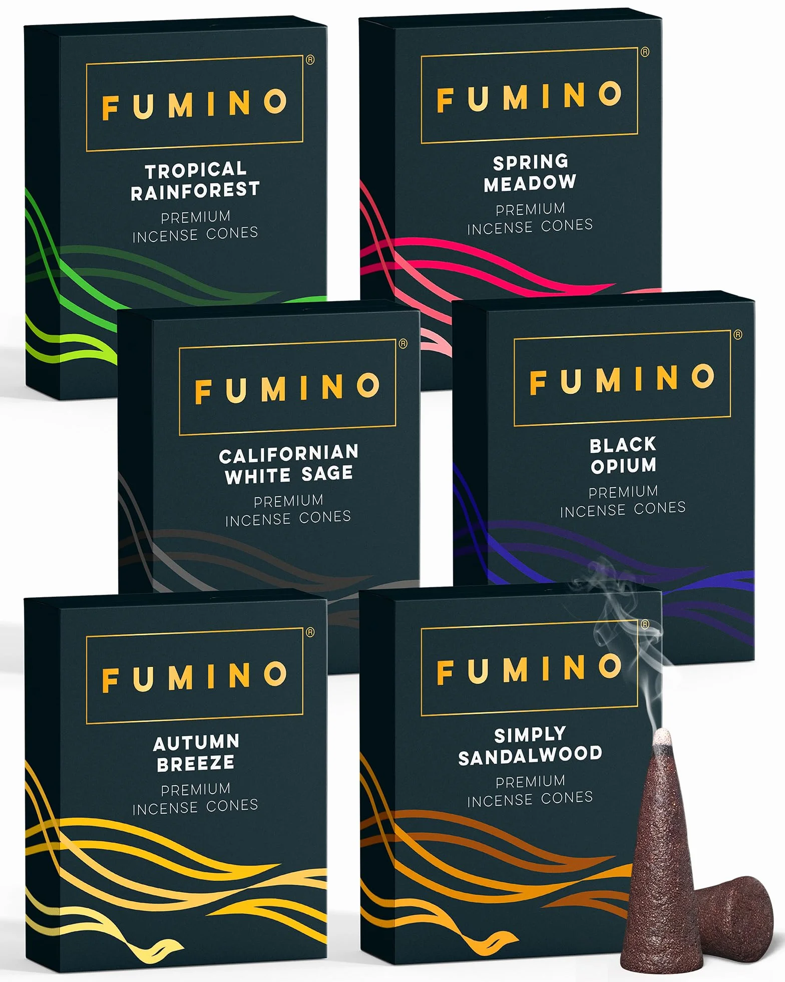 Fumino Encens Cone Naturels Faits Maison Lot 6 boîtes 90 cônes Masala Agarbatti Joss
