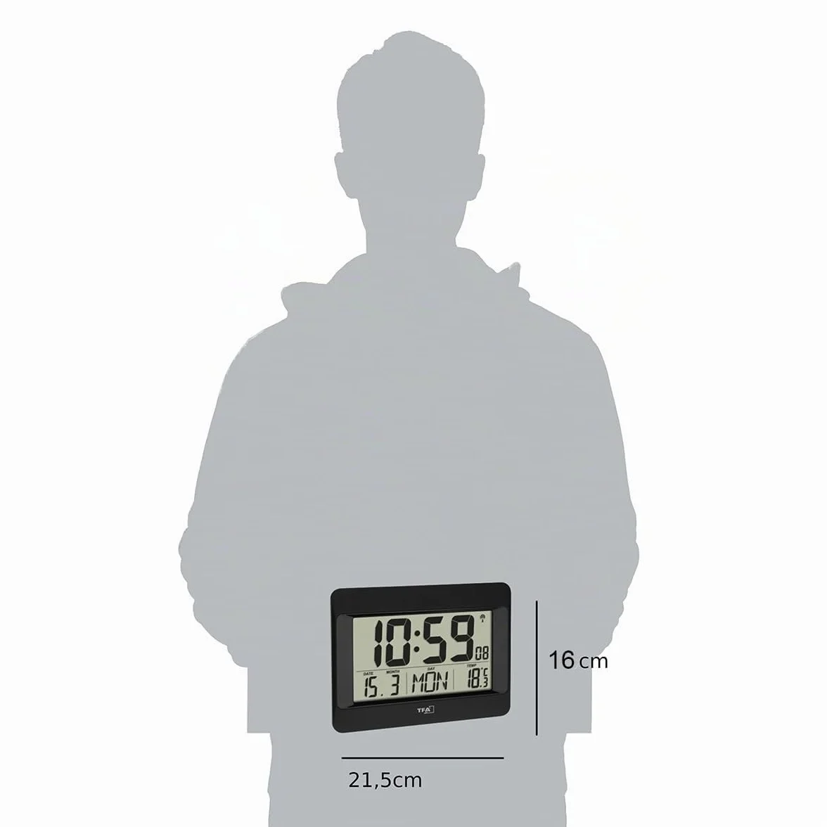 TFA Dostmann Horloge Murale Numérique 60.4519.01 avec Température Intérieure, Noir