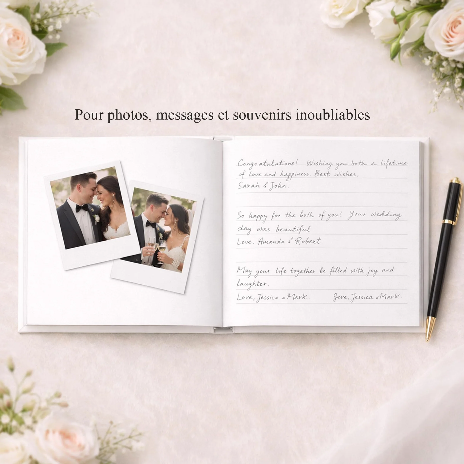 Livre d’or mariage personnalisé avec photo – Album invités élégant avec prénoms – Livre souvenir réception pages lignées (60 pages)