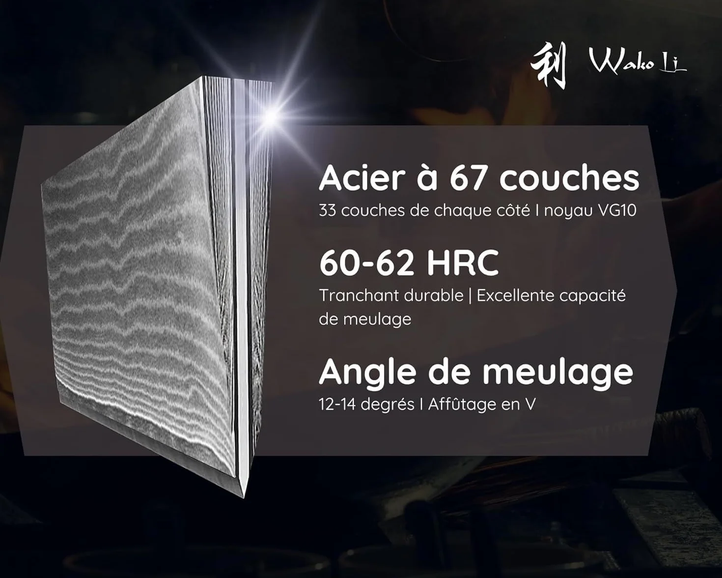 Wakoli EDIB Essentials Set de 4 couteaux en Damas acier damassé 67 couches noyau VG10 manches bois pakka cuisine professionnels
