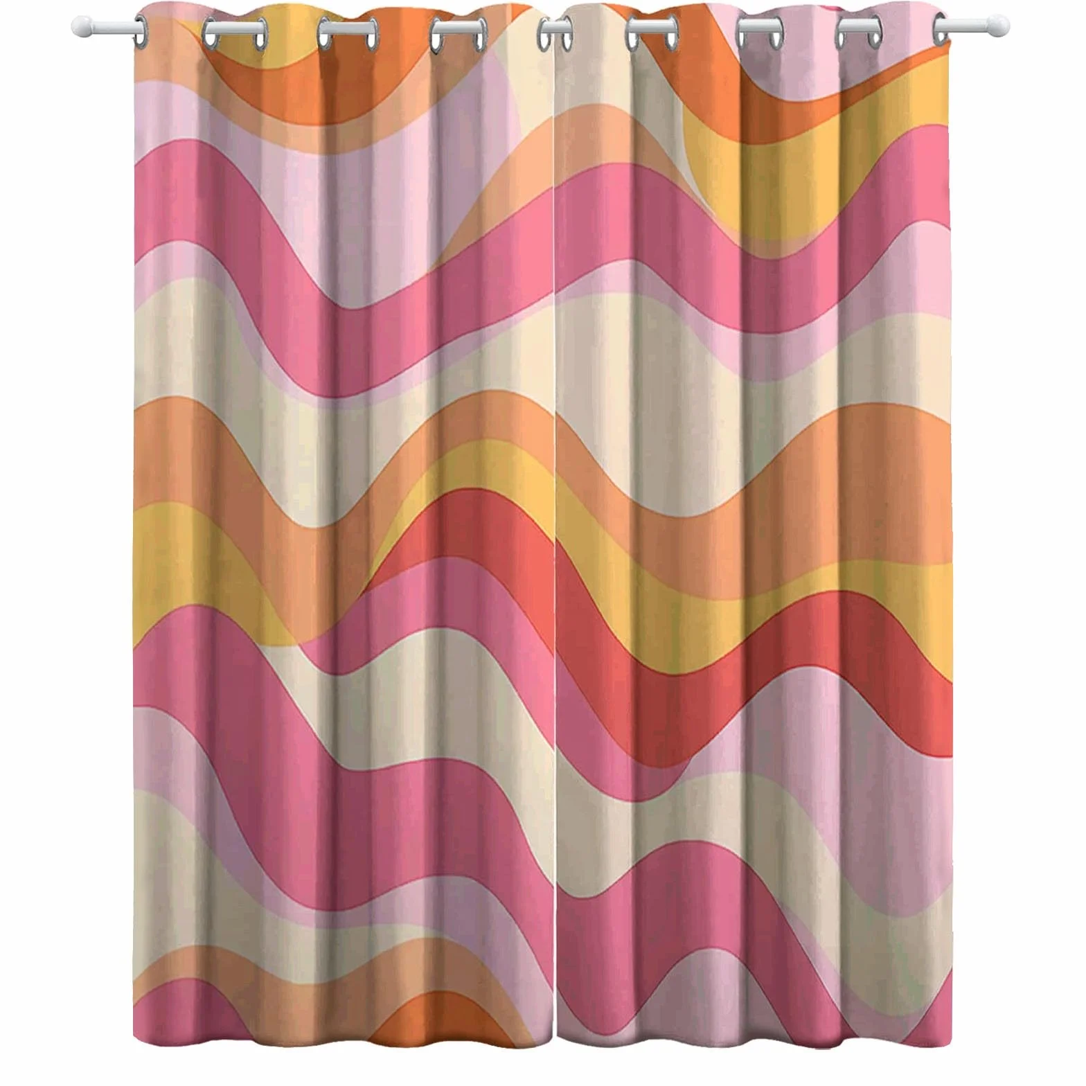 Rideaux Isolants 110x215 cm 2 Panneaux Anti-Chaleur Opaque Design Tribal Rétro Abstrait Rose Orange