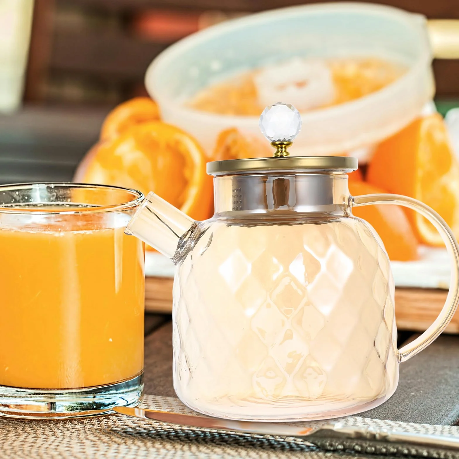 Hemobllo Pichet à Thé Glacé Verre Borosilicate avec Couvercle Grande Capacité pour Jus et Boissons