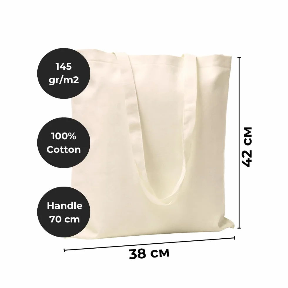 Sac en Coton Naturel 38x42 cm Sac Cabas Réutilisable Courses Sport
