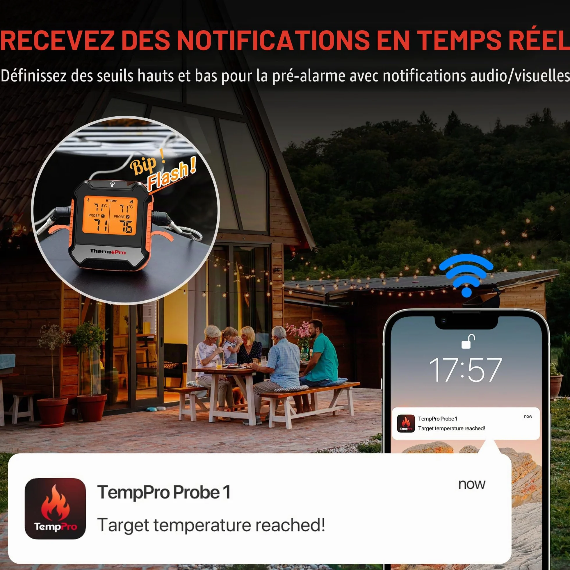 ThermoPro TempPro TP904 Thermomètre à viande numérique sans fil Bluetooth 135 m avec double sonde