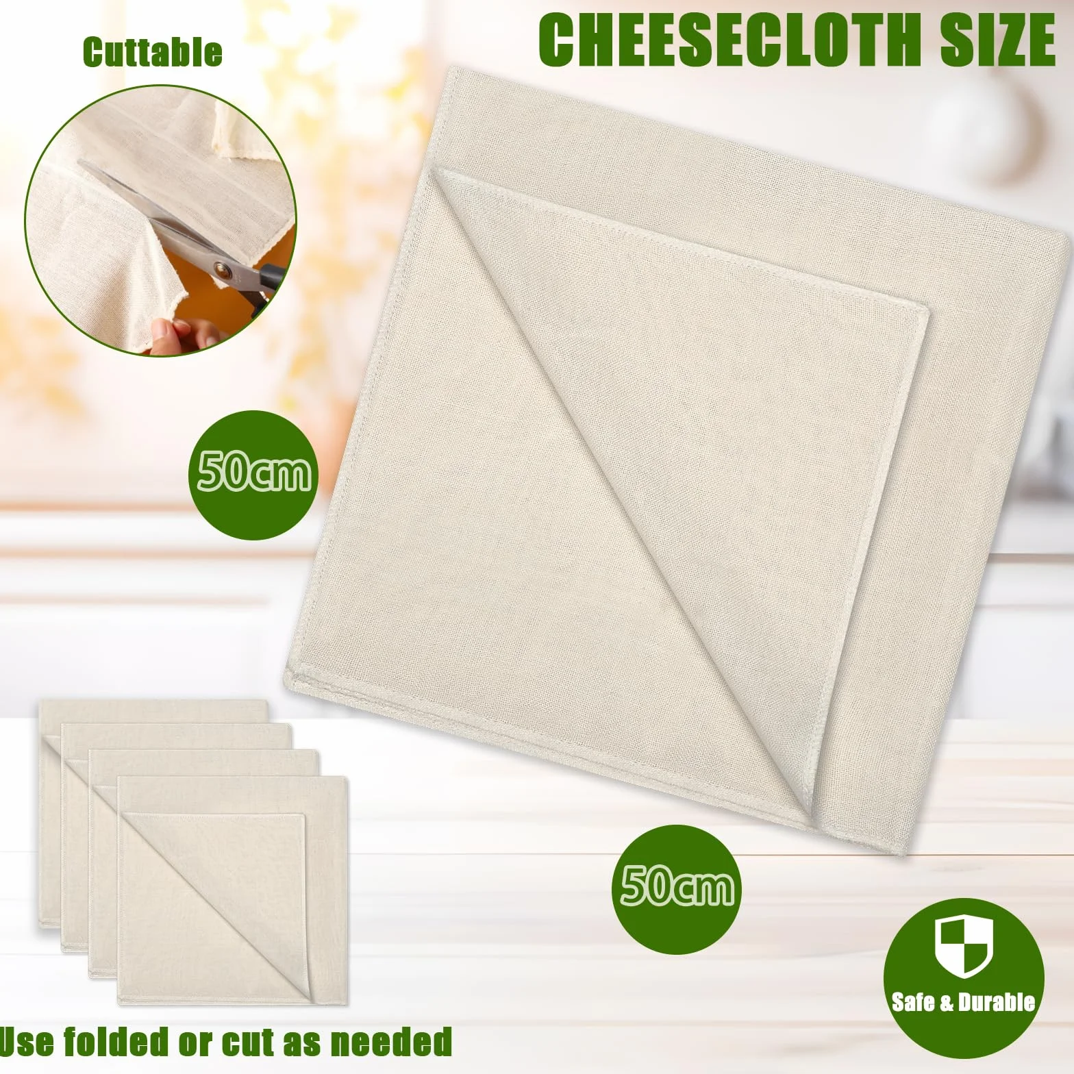 Etamine Alimentaire 50 x 50 cm Chiffon Cuisine Réutilisable Grade 100 Fine Tissu Non Blanchi Lavable pour Filtrer Jus Fromage Thé