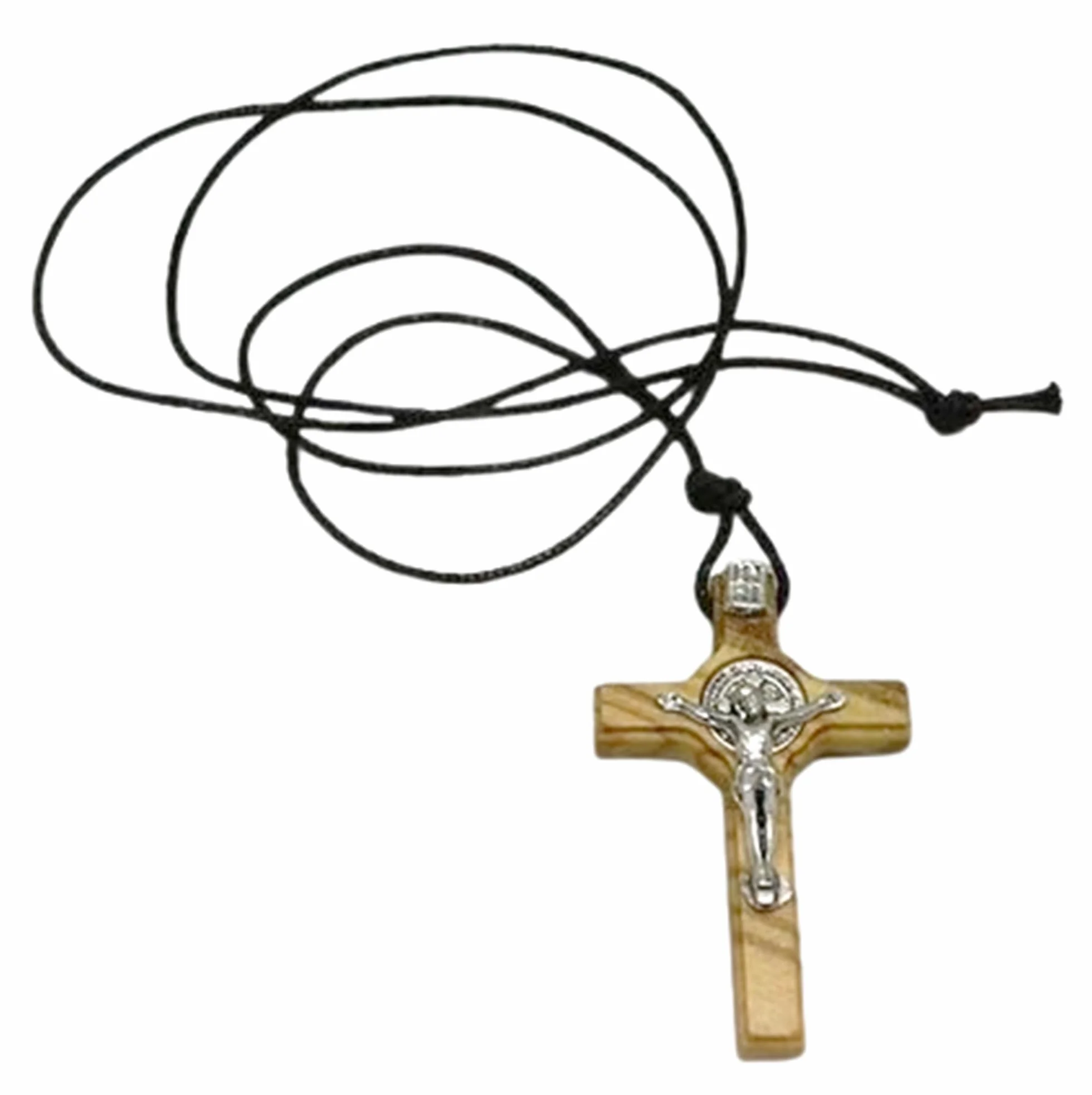 Croix Saint Benoît en bois d'olivier 4,5 cm avec collier lacet et boîte cadeau GTBITALY