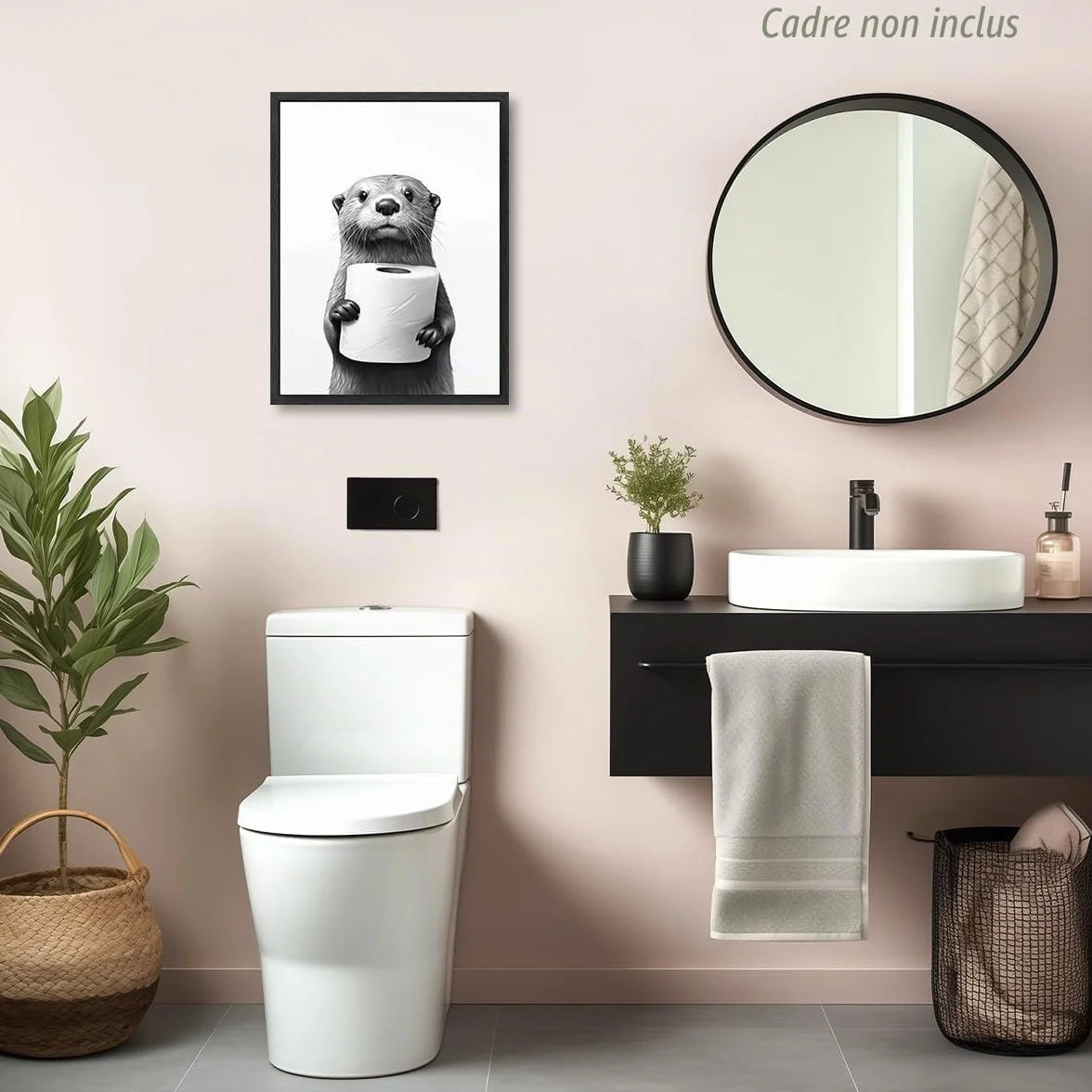 Dazzlewall Affiche Décorative Salle de Bain Loutre Noir et Blanc 30x40 cm