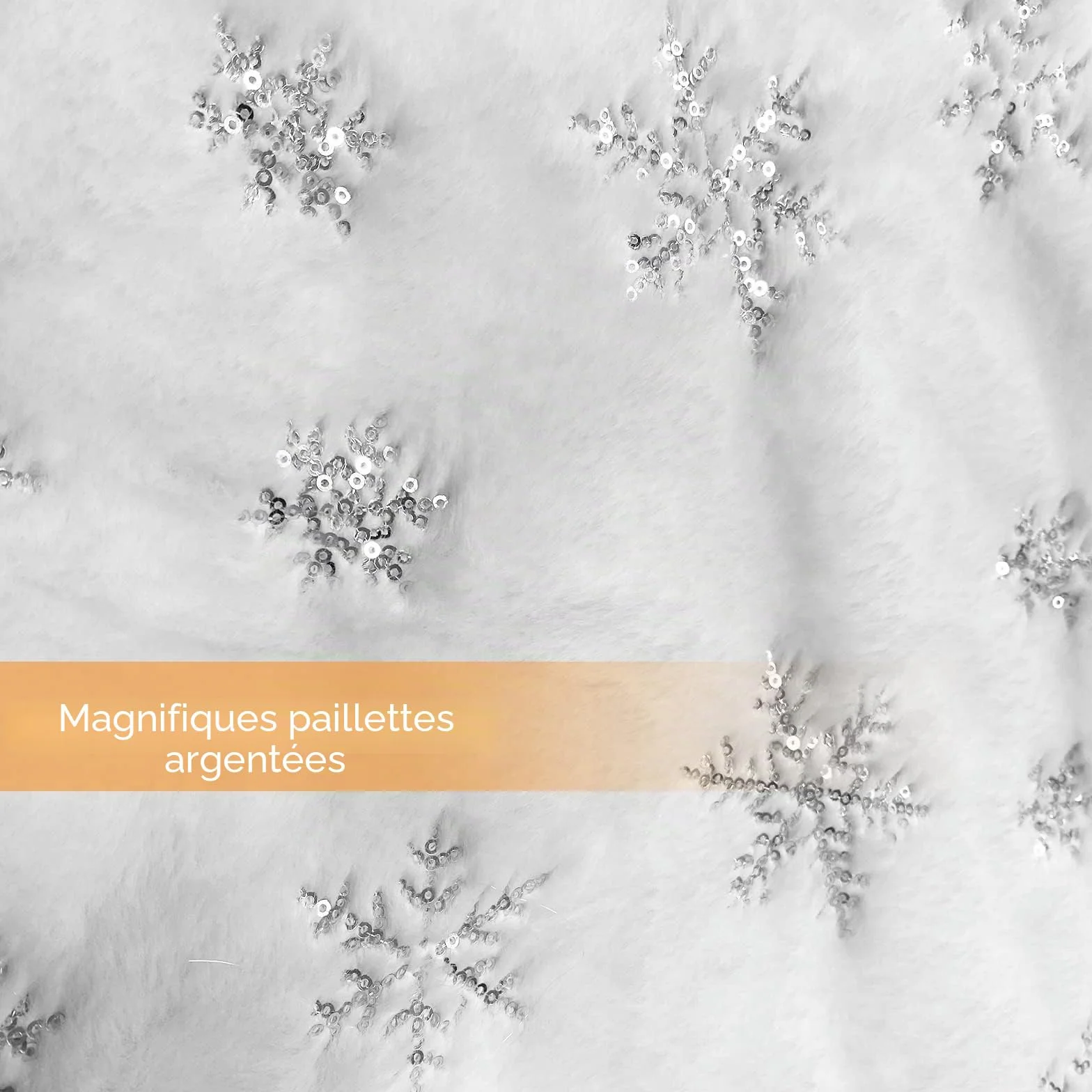 Jupe de Sapin de Noël 90cm, Blanc Peluche Double Couche avec Flocon Argenté, Décoration Noël