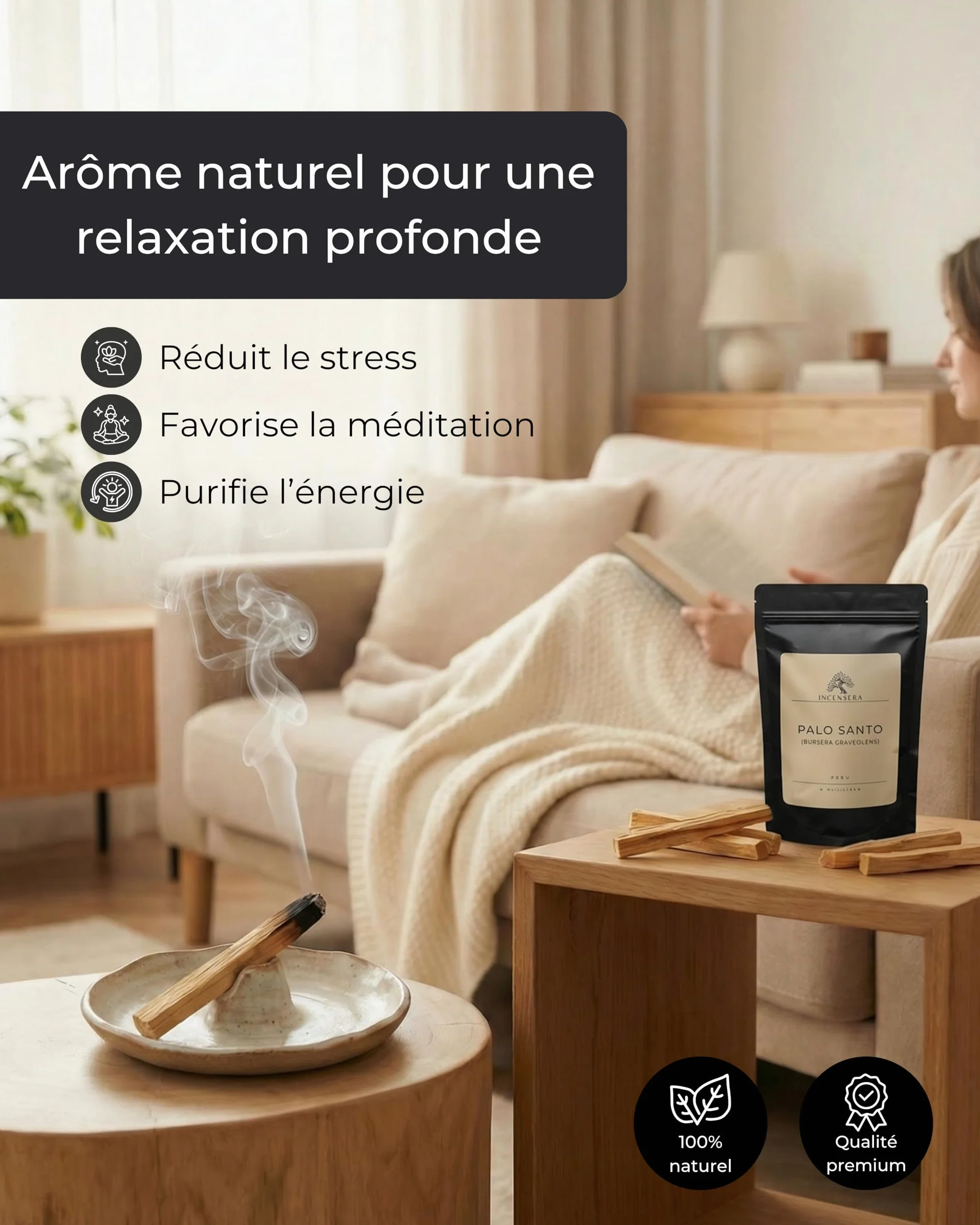 Incensera Bois de Palo Santo 8 Bâtons d'Encens Naturel 10 cm Purification Maison Méditation Aromathérapie