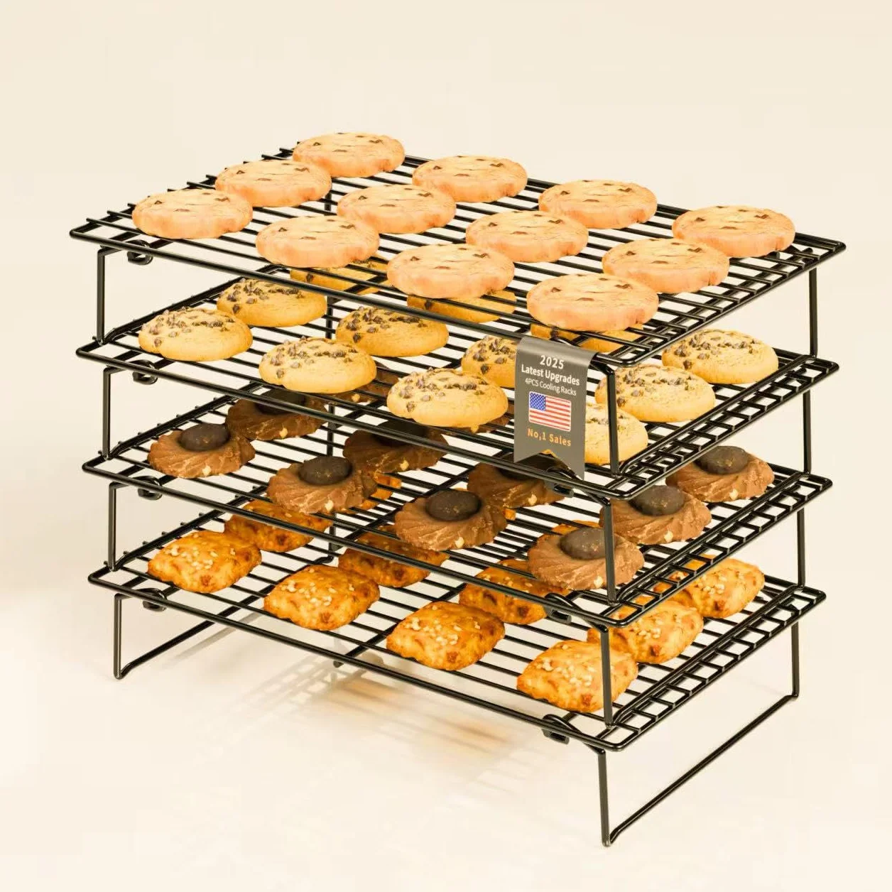 Racks de Refroidissement 4PCS Pliables 4 Niveaux 26 x 41cm Anti-adhésif BPA-Free Four Lave-Vaisselle Safe