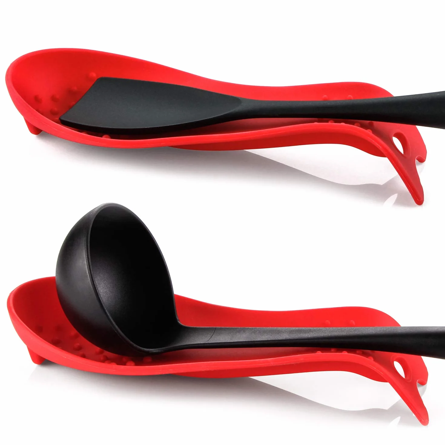 Repose-cuillère en silicone pour cuisinière, lot de 2, rouge