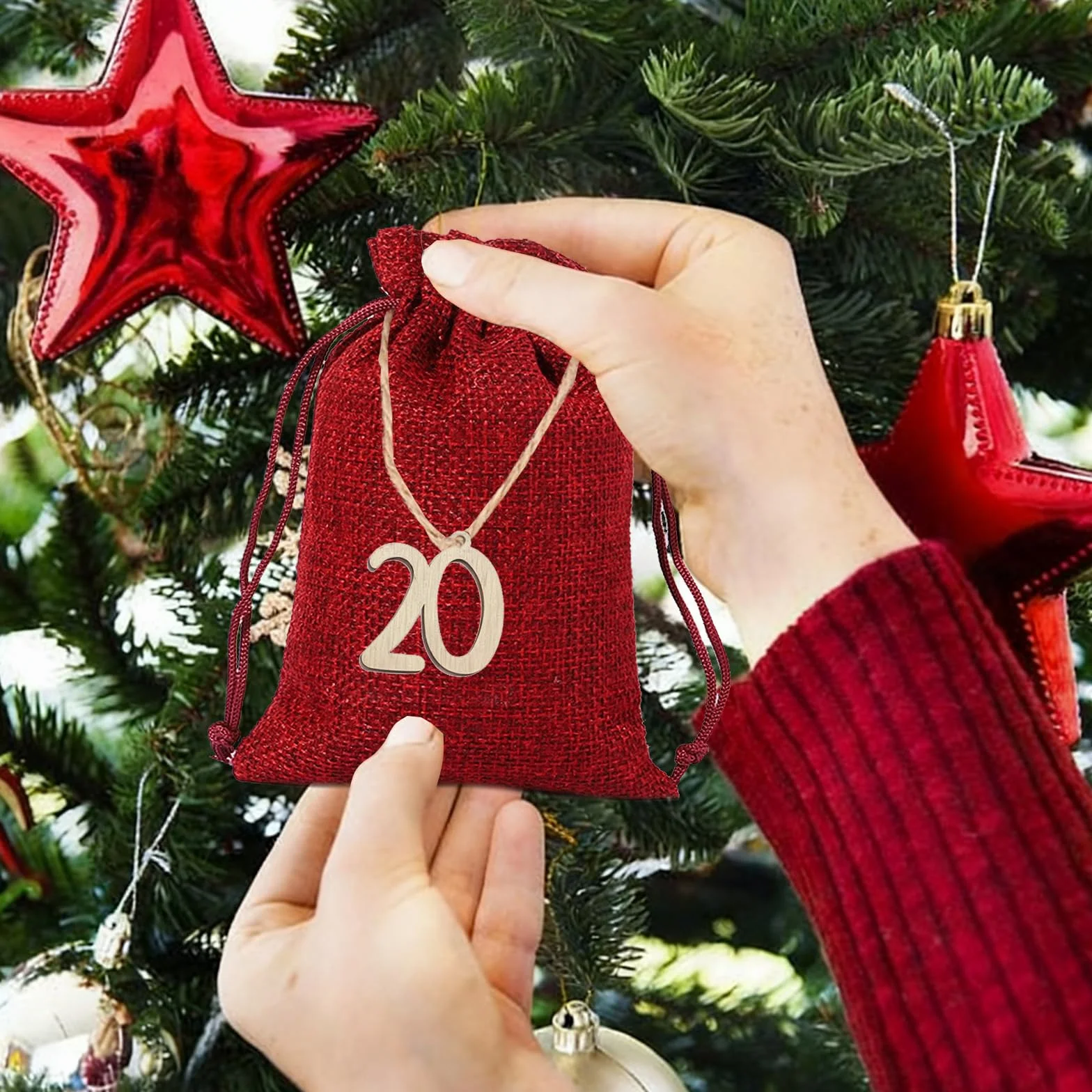 Calendrier de Noël à Remplir 24 Pièces Sacs pour Calendrier de l'Avent Vide DIY Cadeaux Pochon Tissu