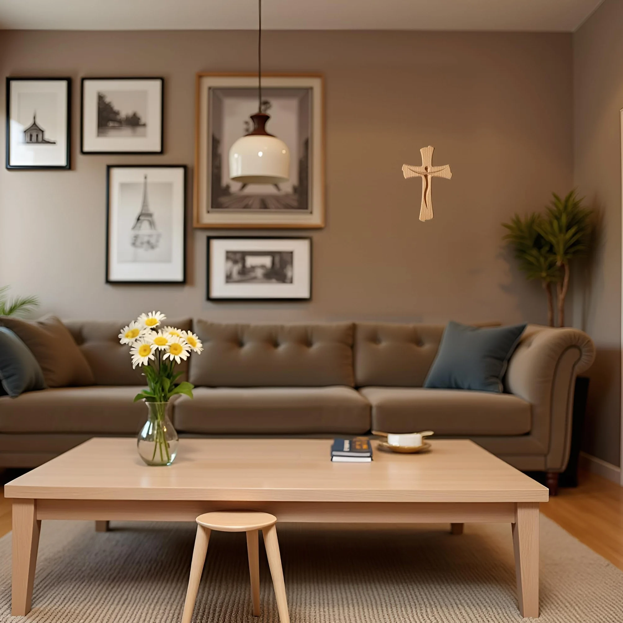 Croix murale crucifix en bois de hêtre véritable 20 cm moderne