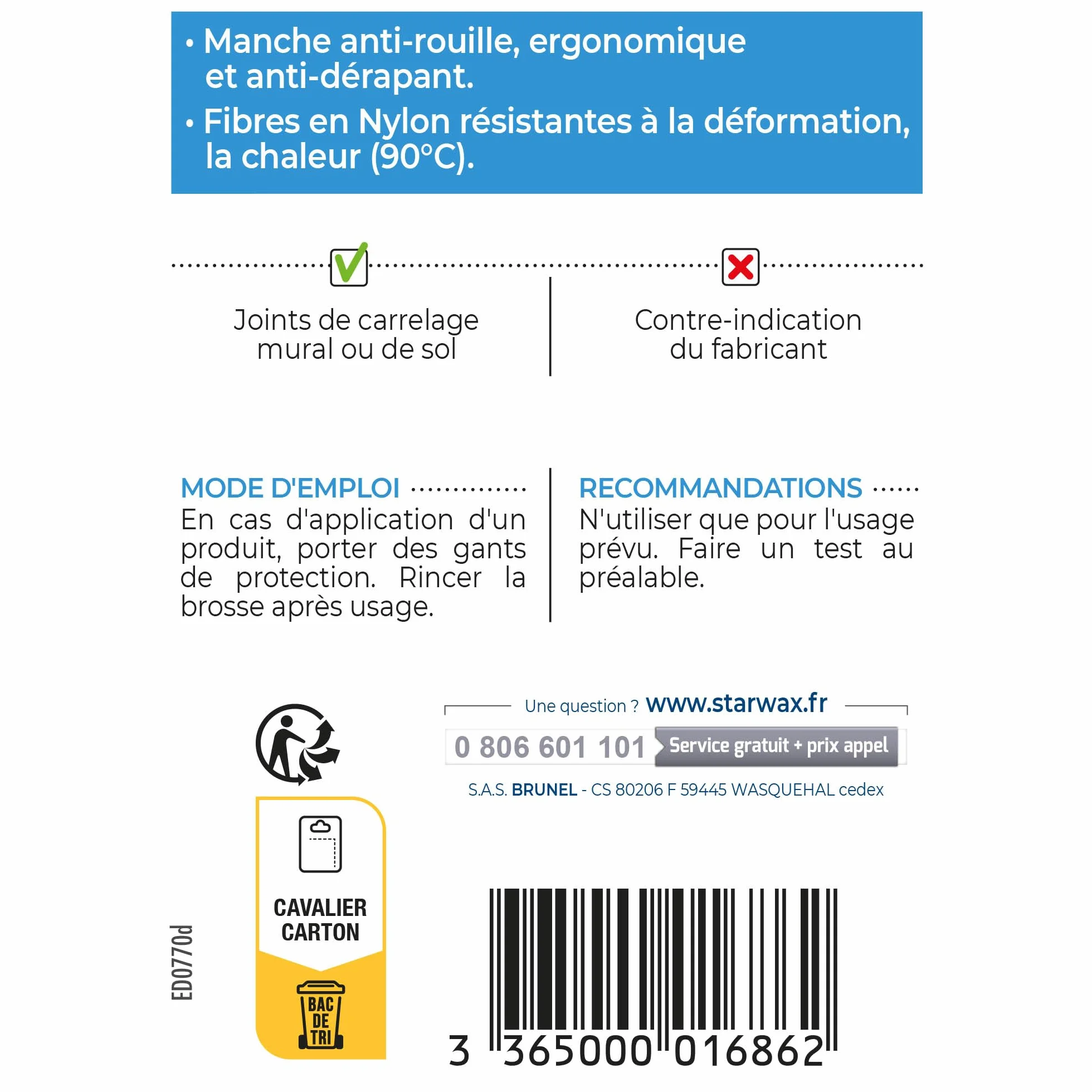 STARWAX Brosse à Joints Anti-Rouille Poignée Ergonomique Tête étroite