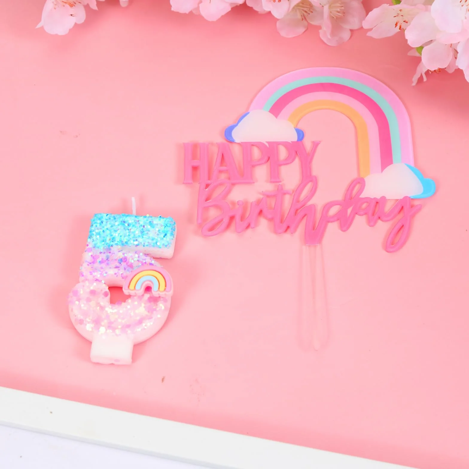 Bougies d'anniversaire Arc-en-ciel 5 Ans 3D Chiffre Fille Décoration Gâteau Enfants