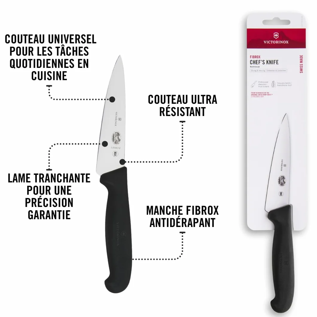 Victorinox Fibrox Couteau de chef 12 cm Lame lisse Inox Noir