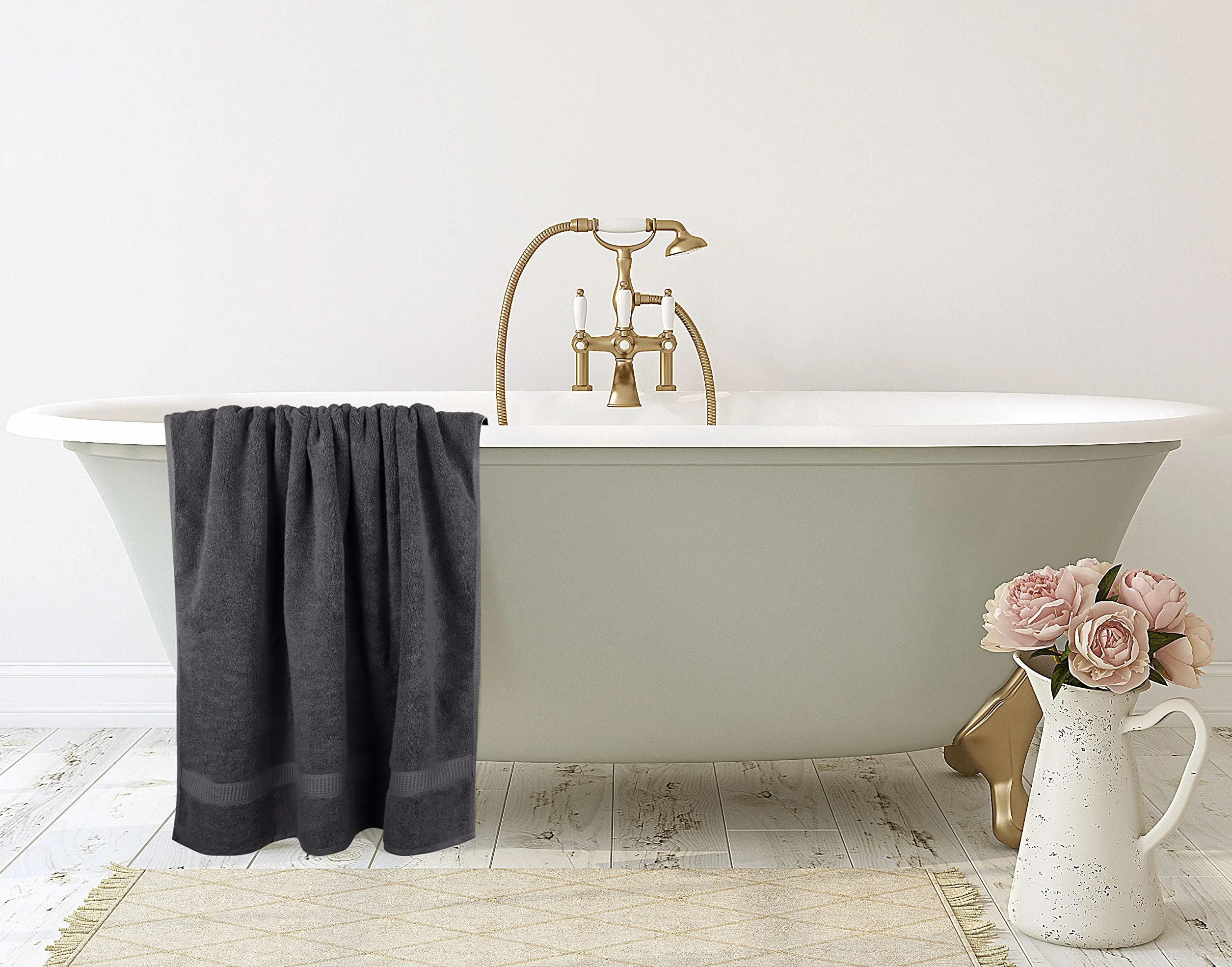 Utopia Towels Drap de Bain géant 2 pièces 100% Coton filé à Anneaux 90 x 180 cm Gris