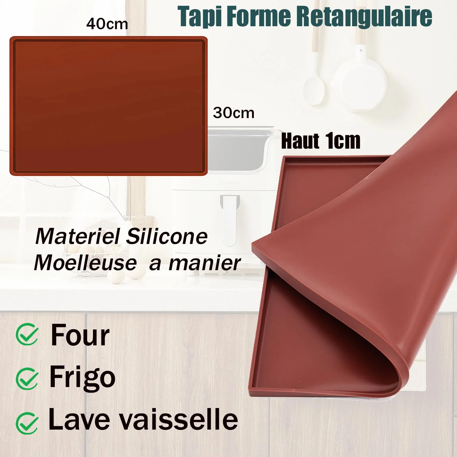 Silicone Plaque Génoises 30x40x1cm Tapis Roulade Cuisson Flexible Marron
