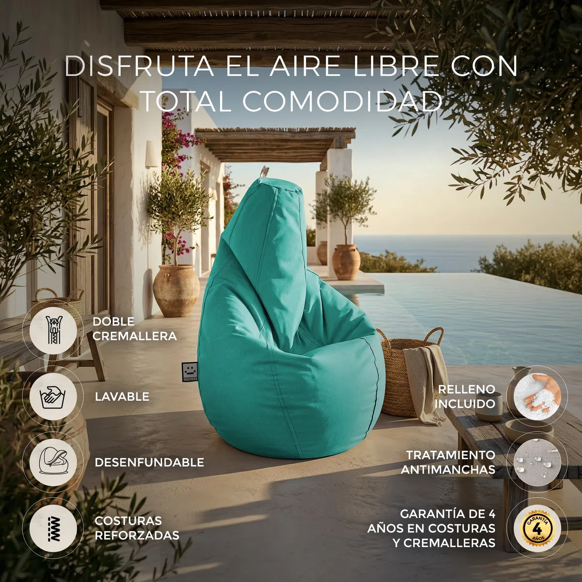 Happers Pouf Salon et Jardin Naylim Mat Turquoise XL