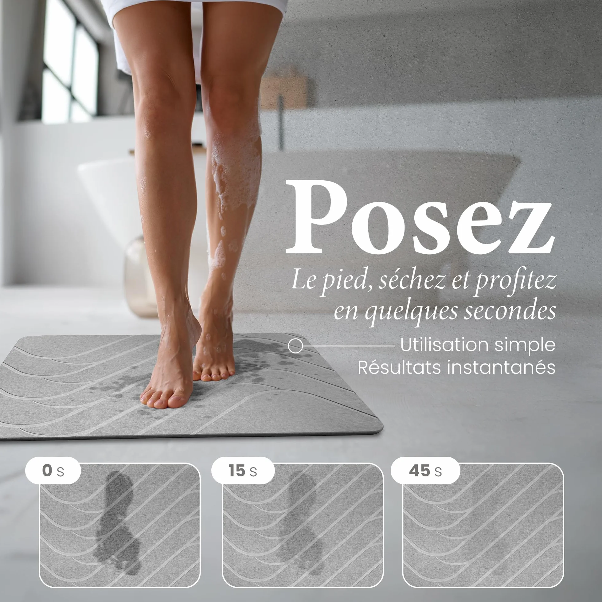 Tapis de Bain Diatomite 60×39 cm Antidérapant Absorbant Hygiénique Résistant aux Moisissures Séchage Rapide