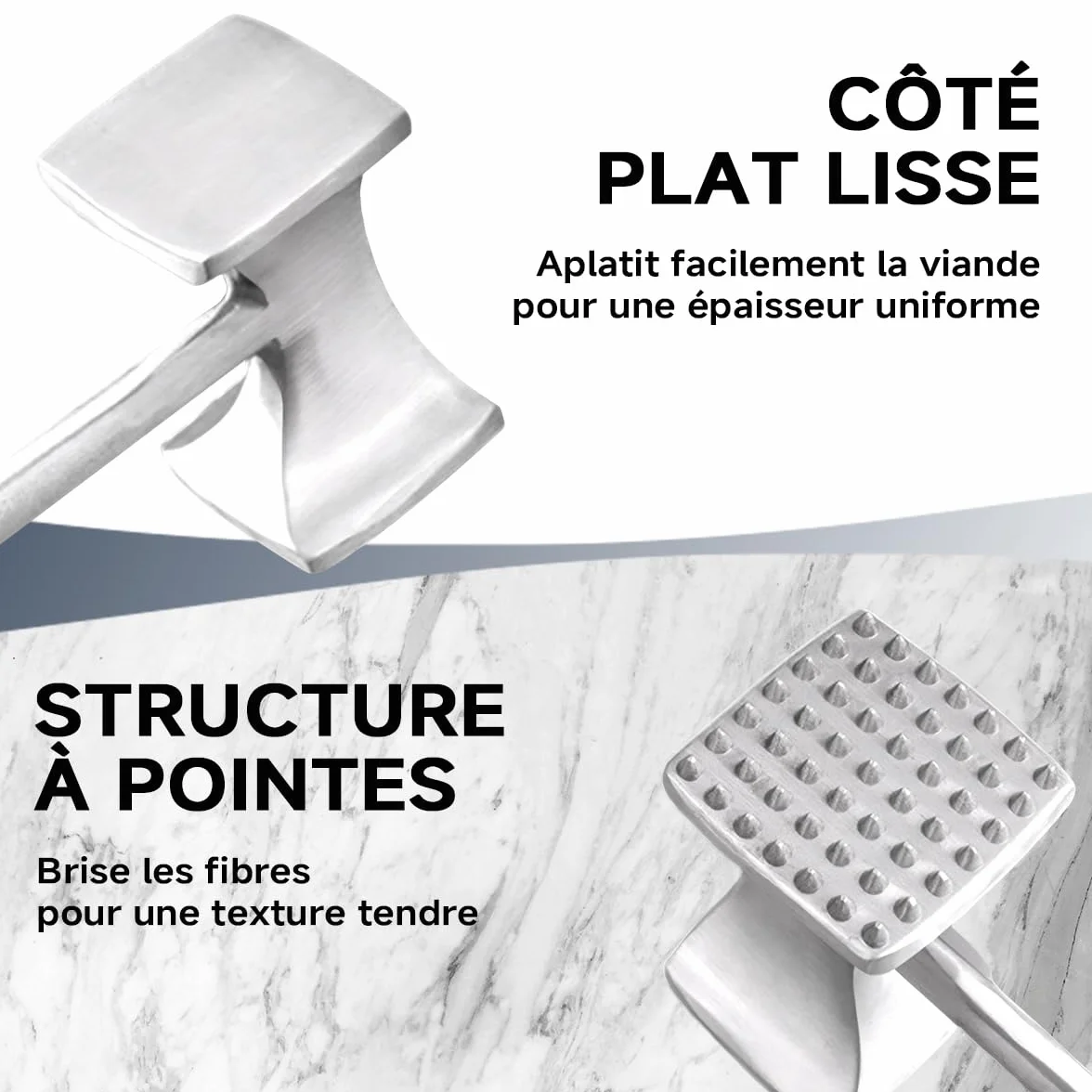 Attendrisseur de Viande Marteau Double Face avec Poignée Antidérapante pour Steak Poulet Côtelettes