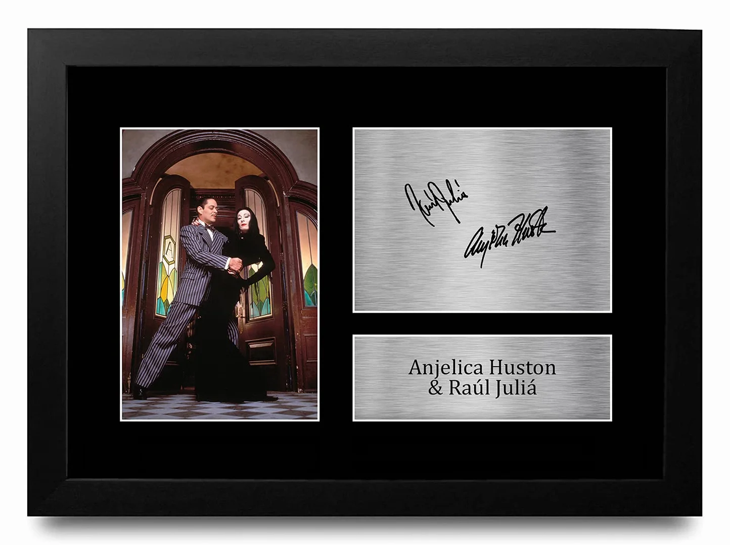 Anjelica Huston & Raul Julia Addams Family Morticia Gomez Photo Autograph Signed Encadré Cadeaux