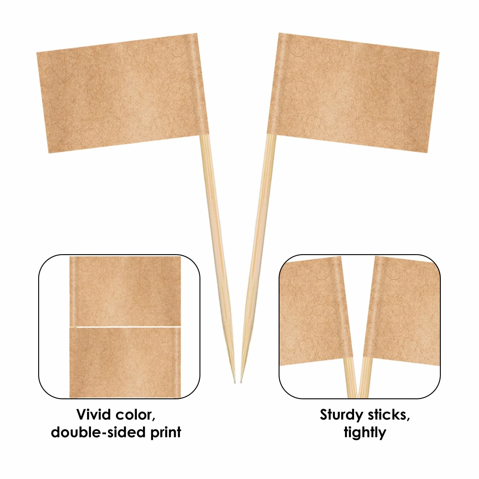 Mini Drapeau Cure-dent Papier Kraft Marron 100 Pièces pour Cocktail Buffet Décoration